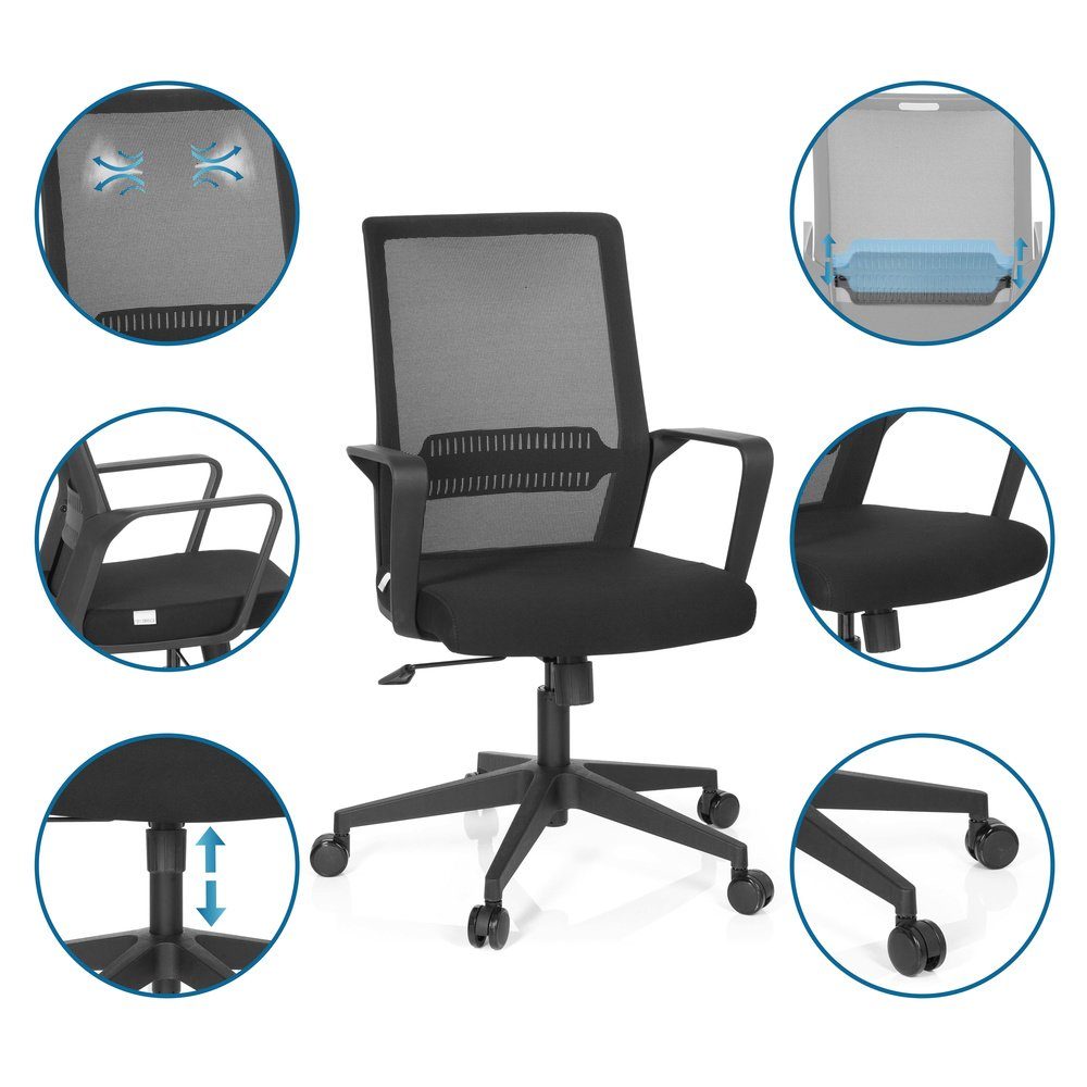 Schreibtischstuhl Bürostuhl Drehstuhl hjh St), ergonomisch mit Stoff Schwarz PRESTON (1 Armlehnen Office Home OFFICE