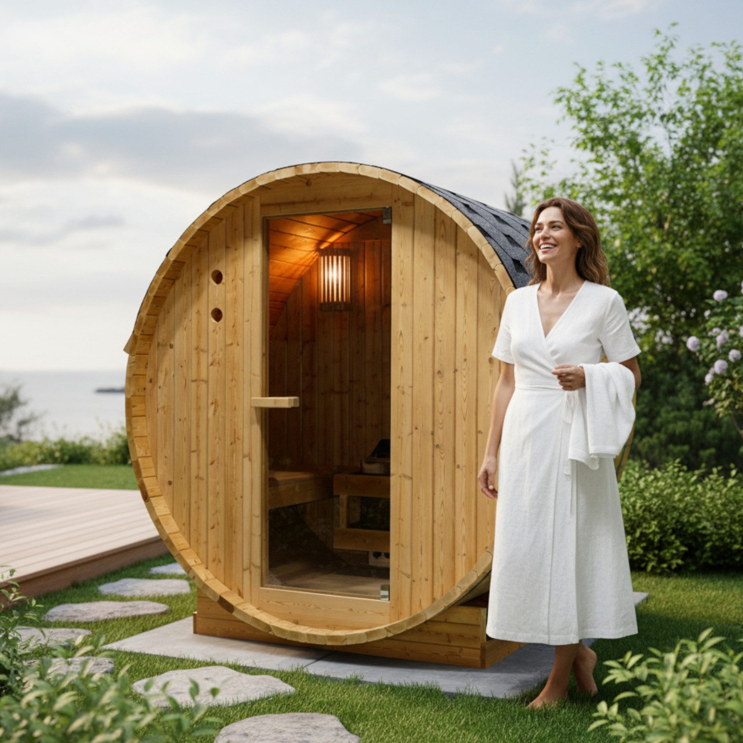 WELCON Fasssauna WELCON Saunafass 2 Personen, Fasssauna, Sauna Outdoor und Garten