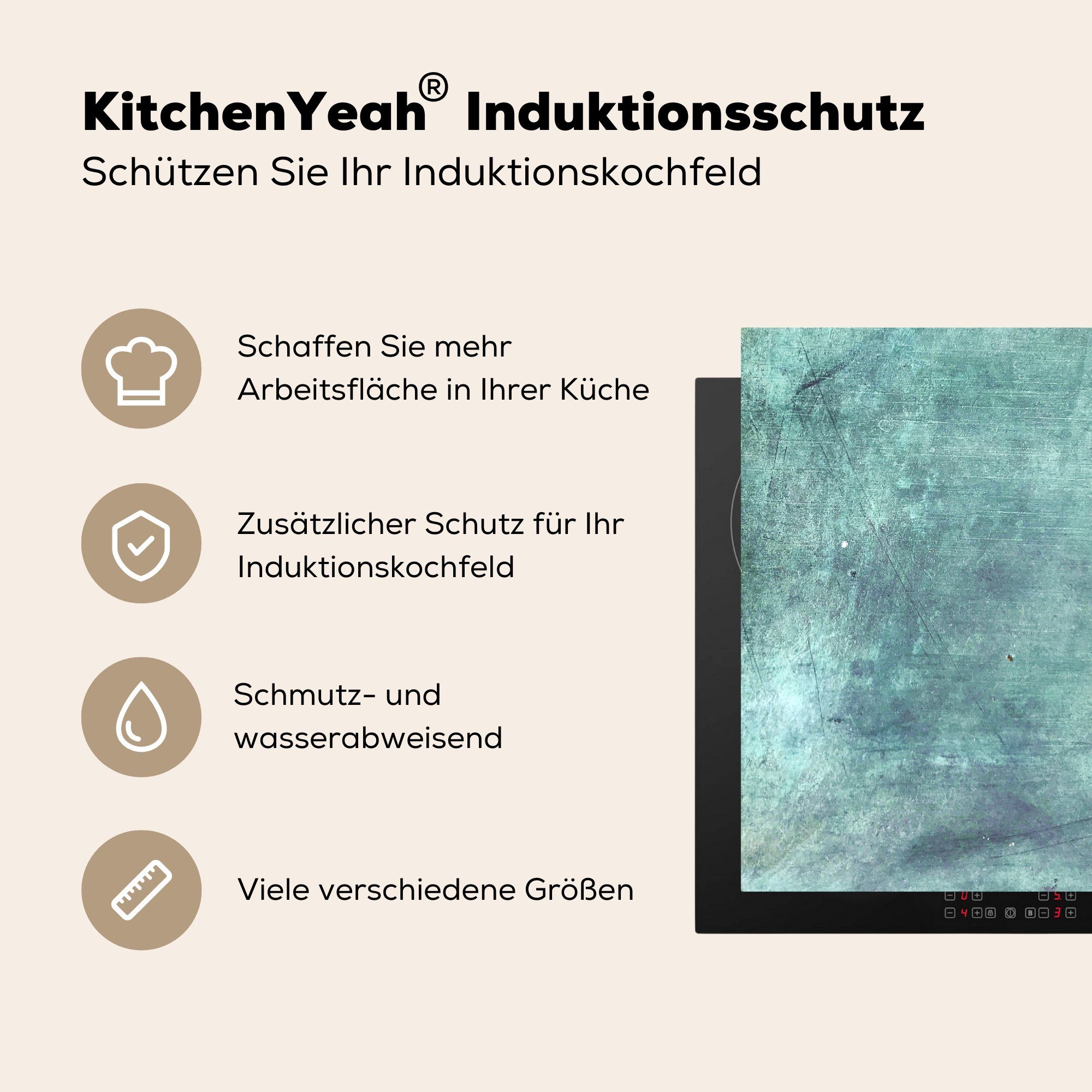 küche Herdblende-/Abdeckplatte Ceranfeldabdeckung, Arbeitsplatte MuchoWow für - - 78x78 tlg), cm, Eisen Vinyl, (1 Blau, Rost