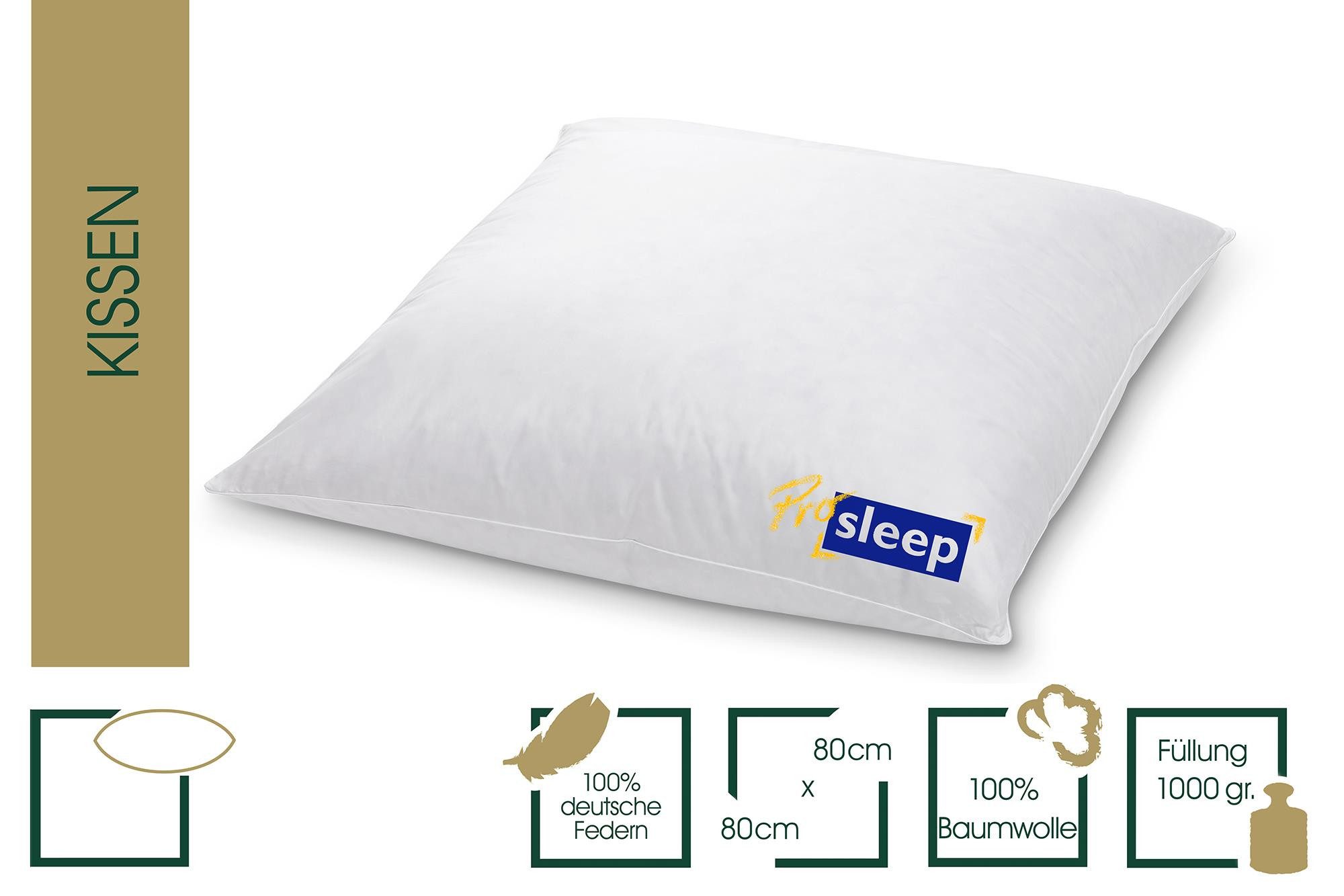 HANSKRUCHEN 3-Kammer-Kopfkissen HANSKRUCHEN Daunenkissen Kopfkissen Pro Sleep 80 x 80 cm, Füllung: 90% Daunen, 10% Federn, Bezug: 1005 Baumwolle, hergestellt in Deutschland, für Allergiker geeignet