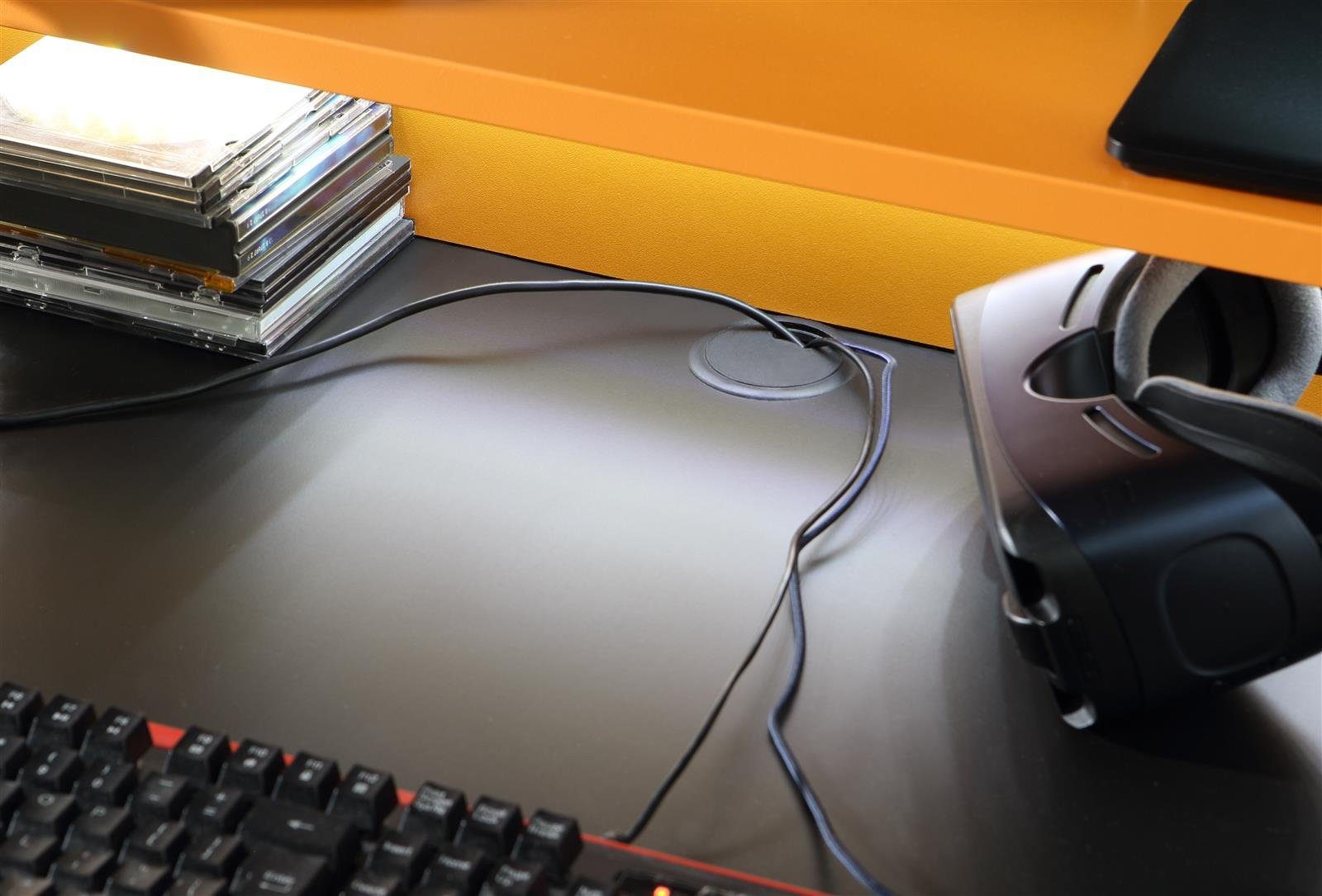 Gamingtisch matt 94 Monitorauflage und x Schreibtisch x / schwarz cm mit in ca. Gaming möbelando 69 orange inkl. B/H/T 160 offene - RGB-Beleuchtung Tamas, Absatz mit Fächer