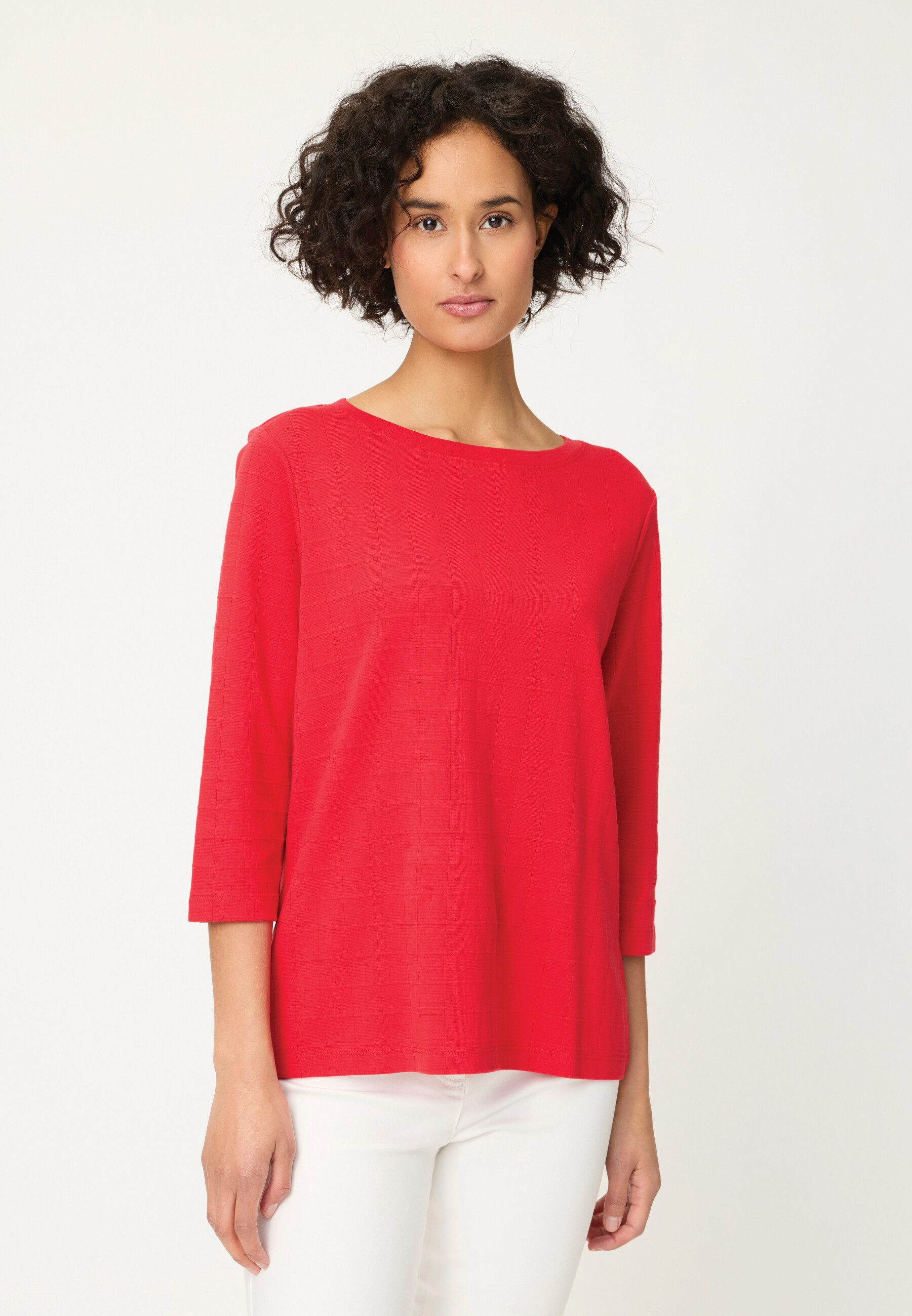 Olsen T-Shirt Shirt mit Karomuster und 3/4-Ärmeln