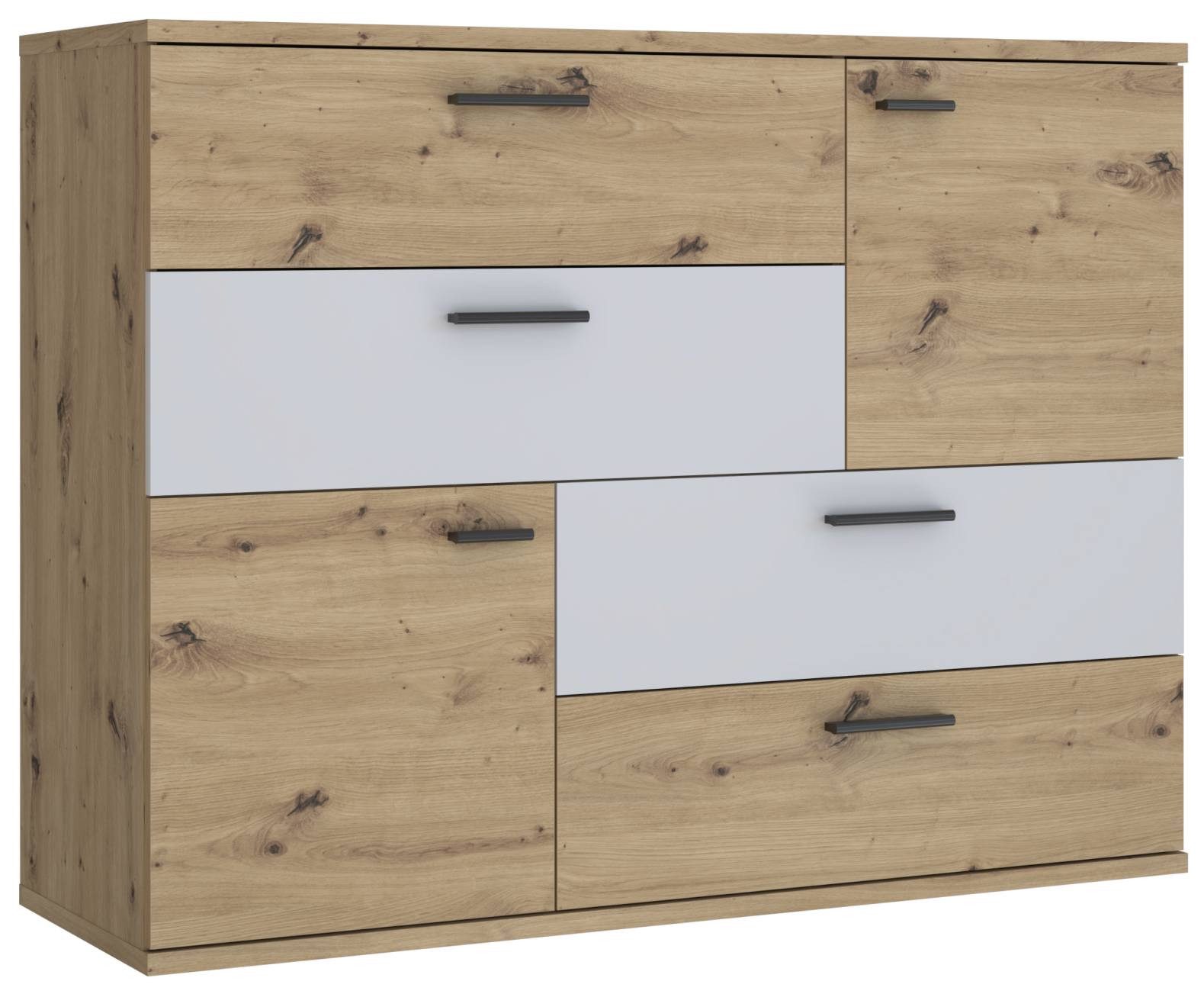 FORTE Kommode Kommode SKIVE Optik: Artisan Eiche / Secret Grey 2-trg. 4 Schubladen