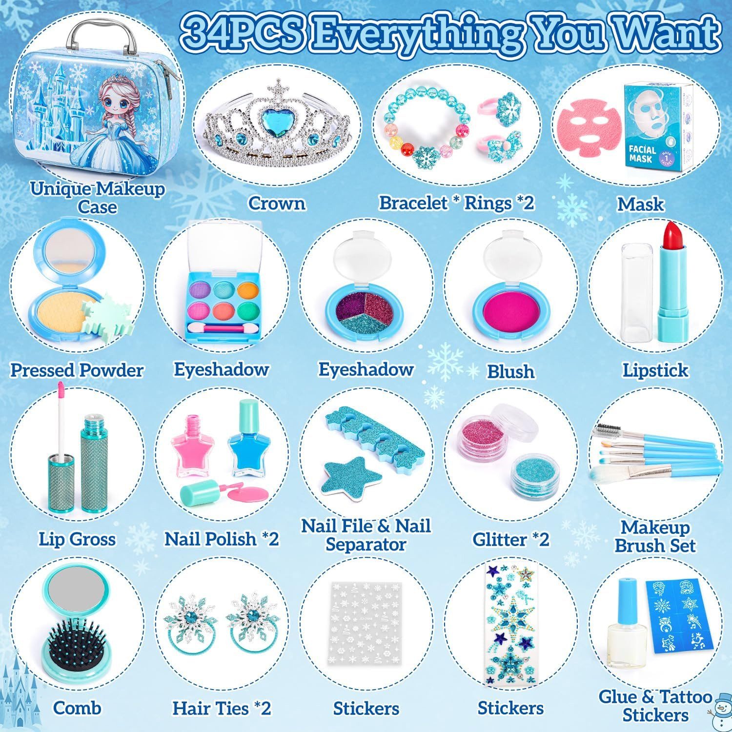 Hohosunlar Kosmetik-Koffer Kinder Schminkkoffer Set 34 Teile Spiel Make up Zubehör Tasche, 34-tlg., Spiel Make up Set Kinder Schminkkoffer Zubehör Rollenspiel, 34 Teile Tasche Spiegel Schmuck Zubehör Kinder Rollenspiel Set