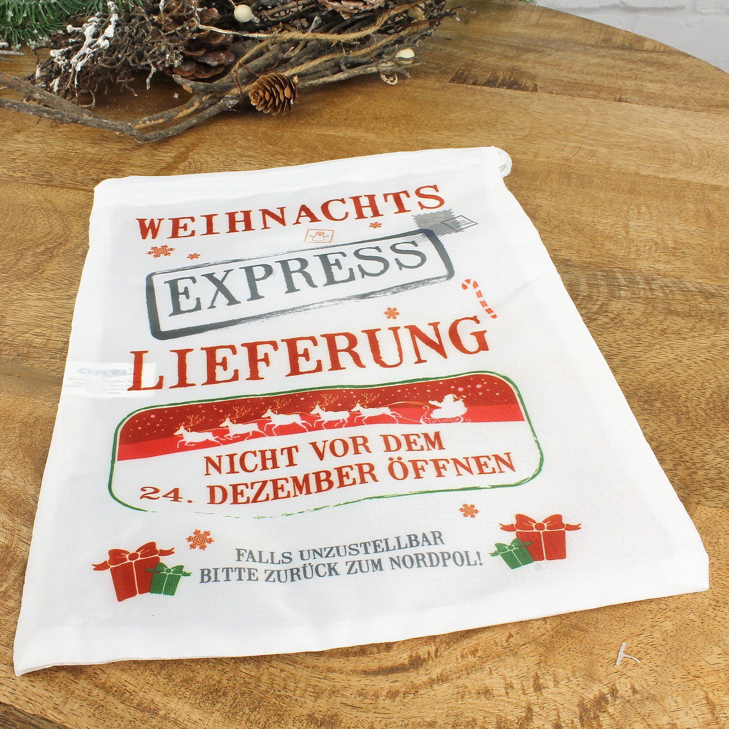 Macosa Home Geschenkpapier weiß 30cm Weihnachtstüte X-Mas Weihnachtsverpackung Beutel Geschenk, (2St), 2er Set Geschenkbeutel Weihnachtsexpress Geschenktasche mit Zugband