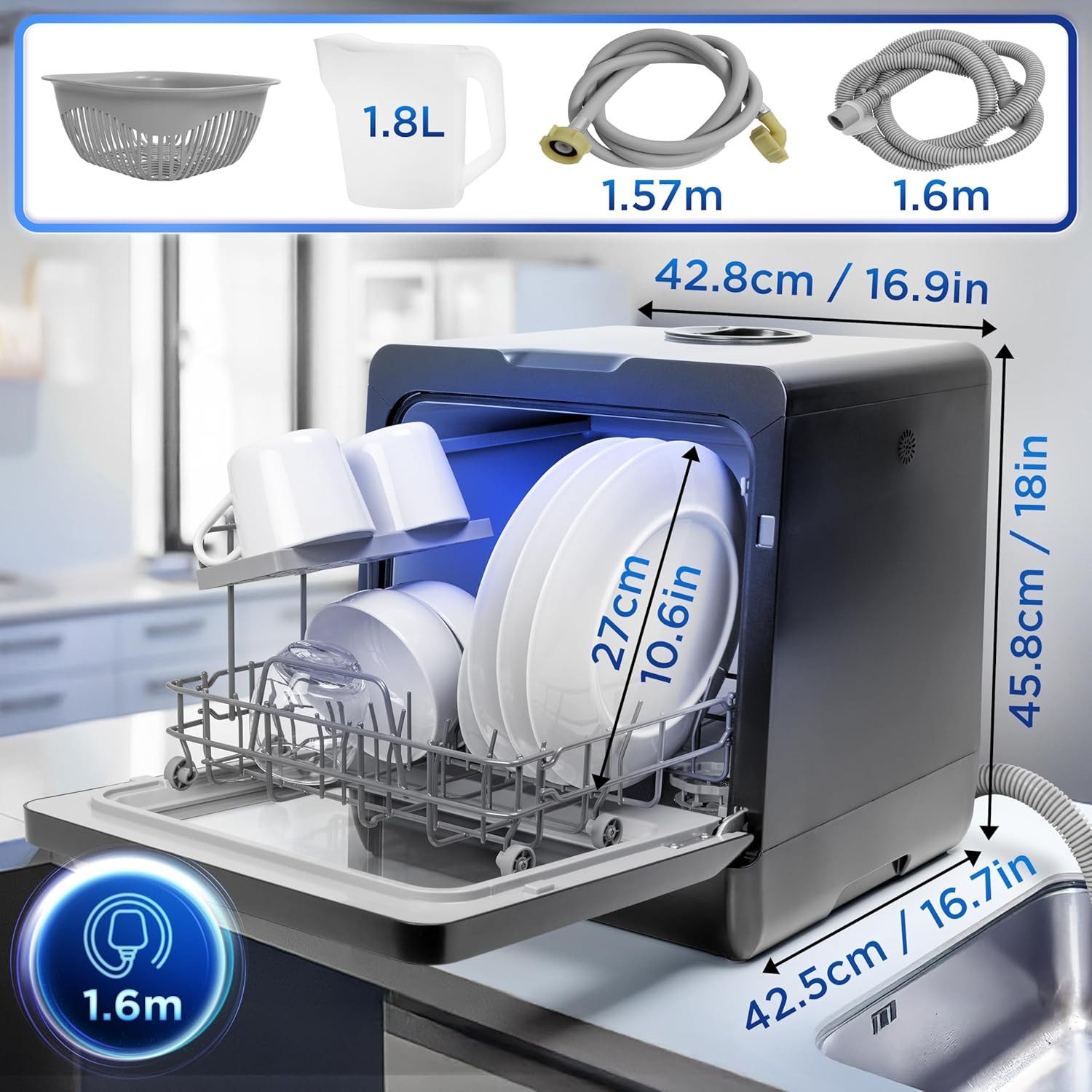 Duronic Tischgeschirrspüler DW5, BK Spülmaschine, Mini Geschirrspüler für bis 4 Personen