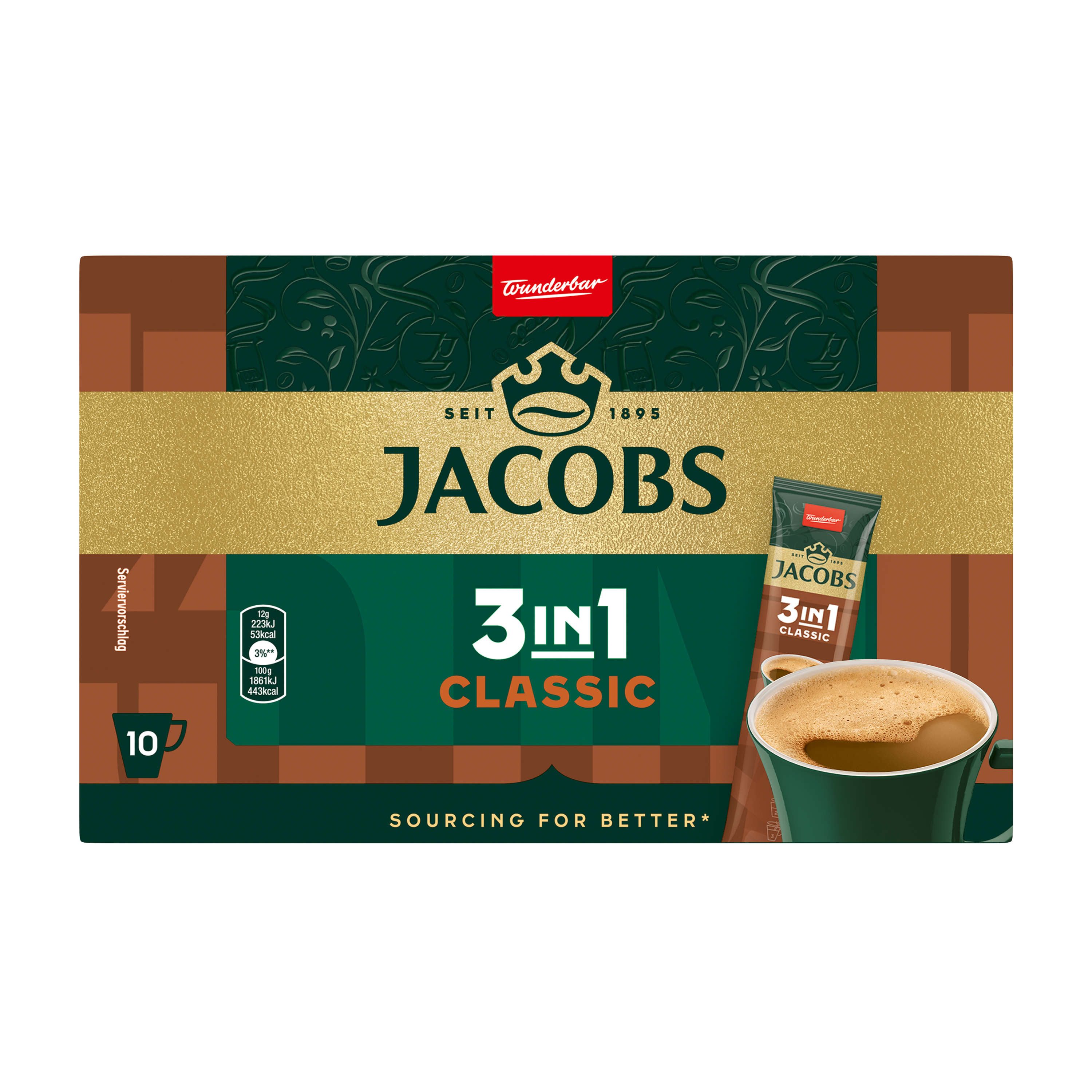 JACOBS Kaffee Löskaffee 3in1 Classic Instantkaffee 12 x 10 Sticks = 120 Getränke, (Packung, 12er Pack)