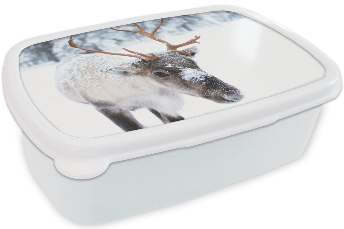 MuchoWow Lunchbox Hirsche - (2-tlg), für Mädchen Kinder Schnee, und und Erwachsene, weiß Brotdose, Jungs Kunststoff, Rentiere - Brotbox für