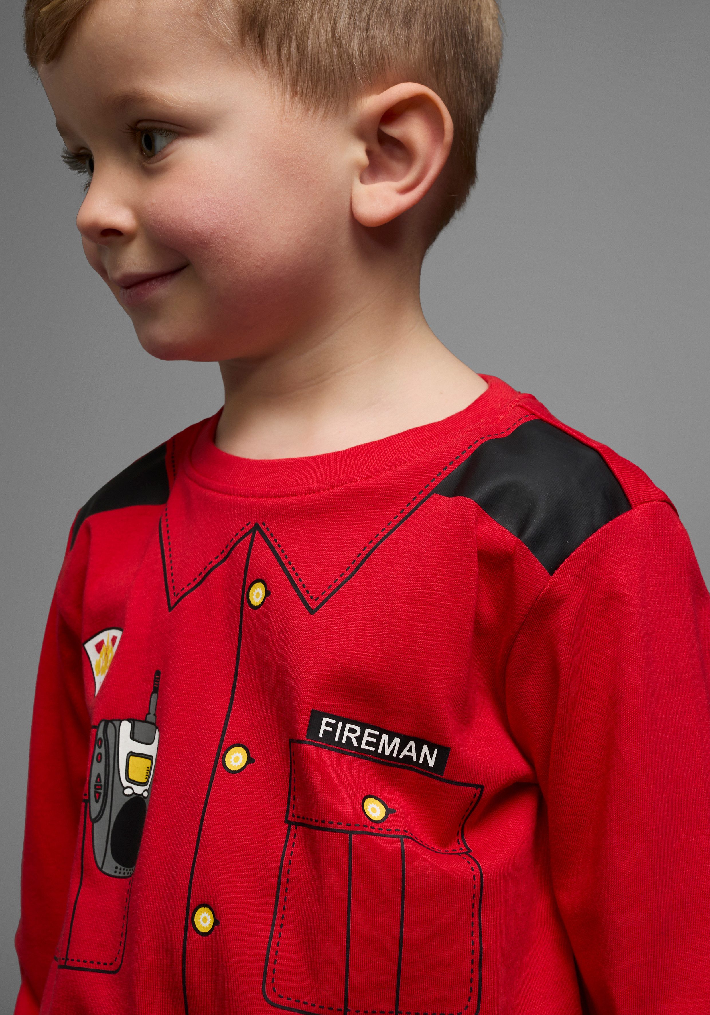 KIDSWORLD Langarmshirt FEUERWEHR Langarm, Basic-Passform, bedruckt, Rundhalsausschnitt