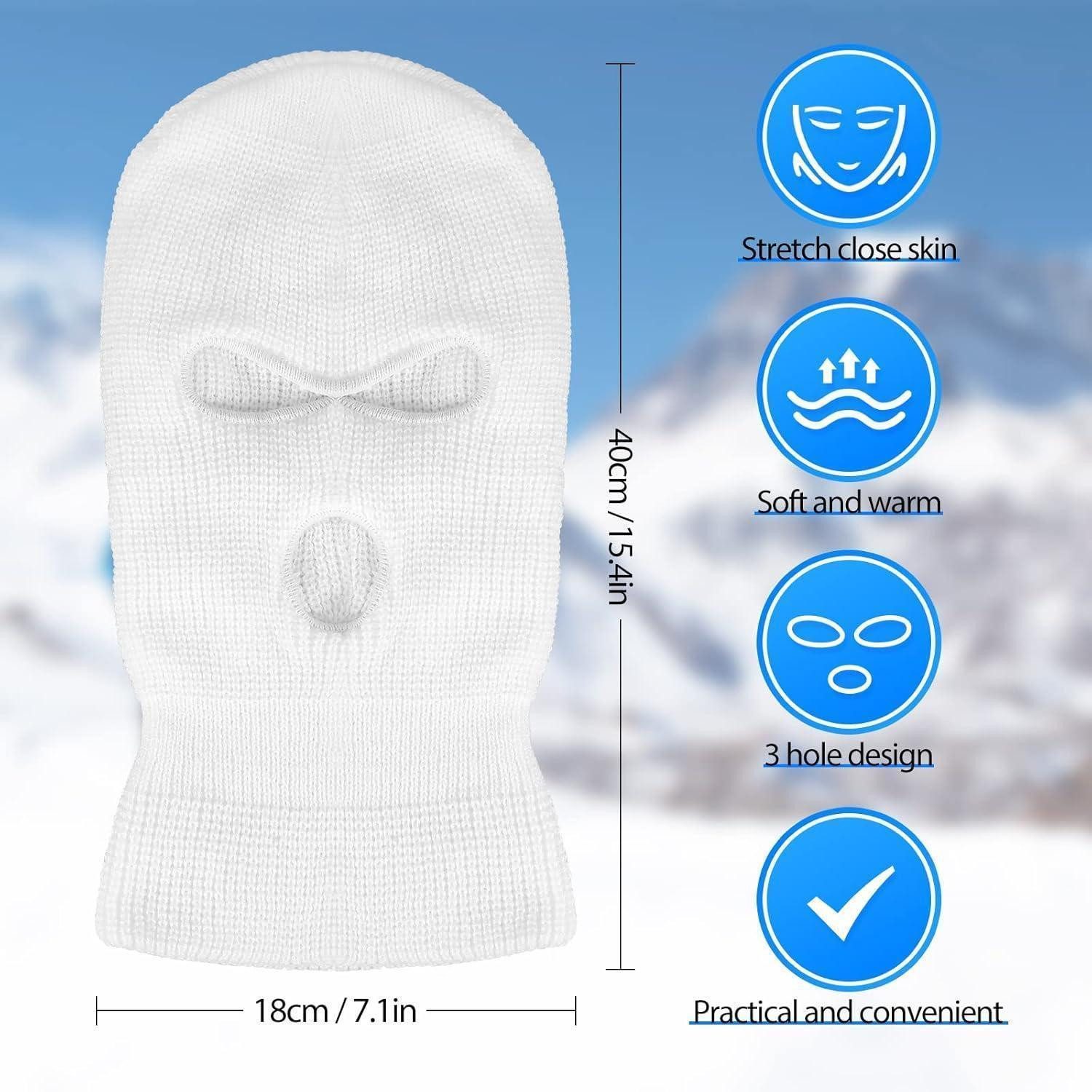 LuxusKollektion Sturmhaube Sturmhaube Sturmmaske Vollgesicht 3 Löcher Einheitsgröße Weiß