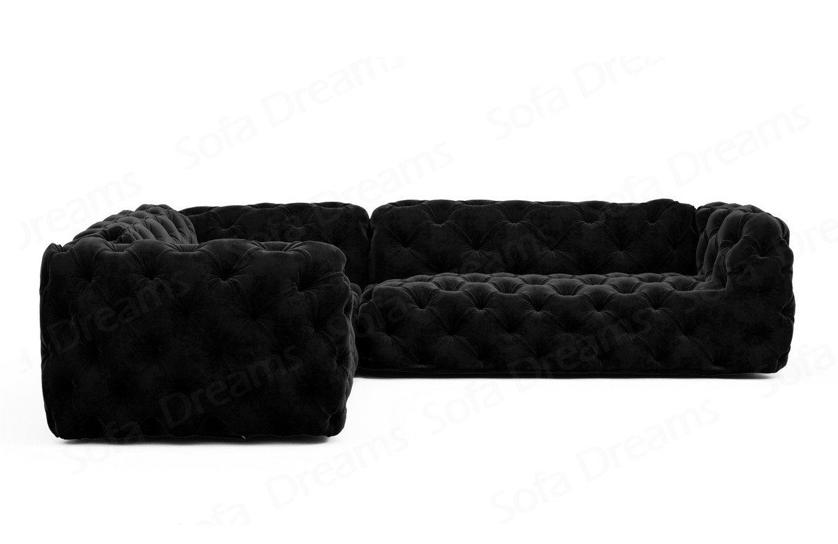 Sofa Samtstoff Couch Stoffsofa, Lanzarote Ecksofa L Sofa Stil im Luxus Stoff Dreams schwarz95 Chesterfield Form
