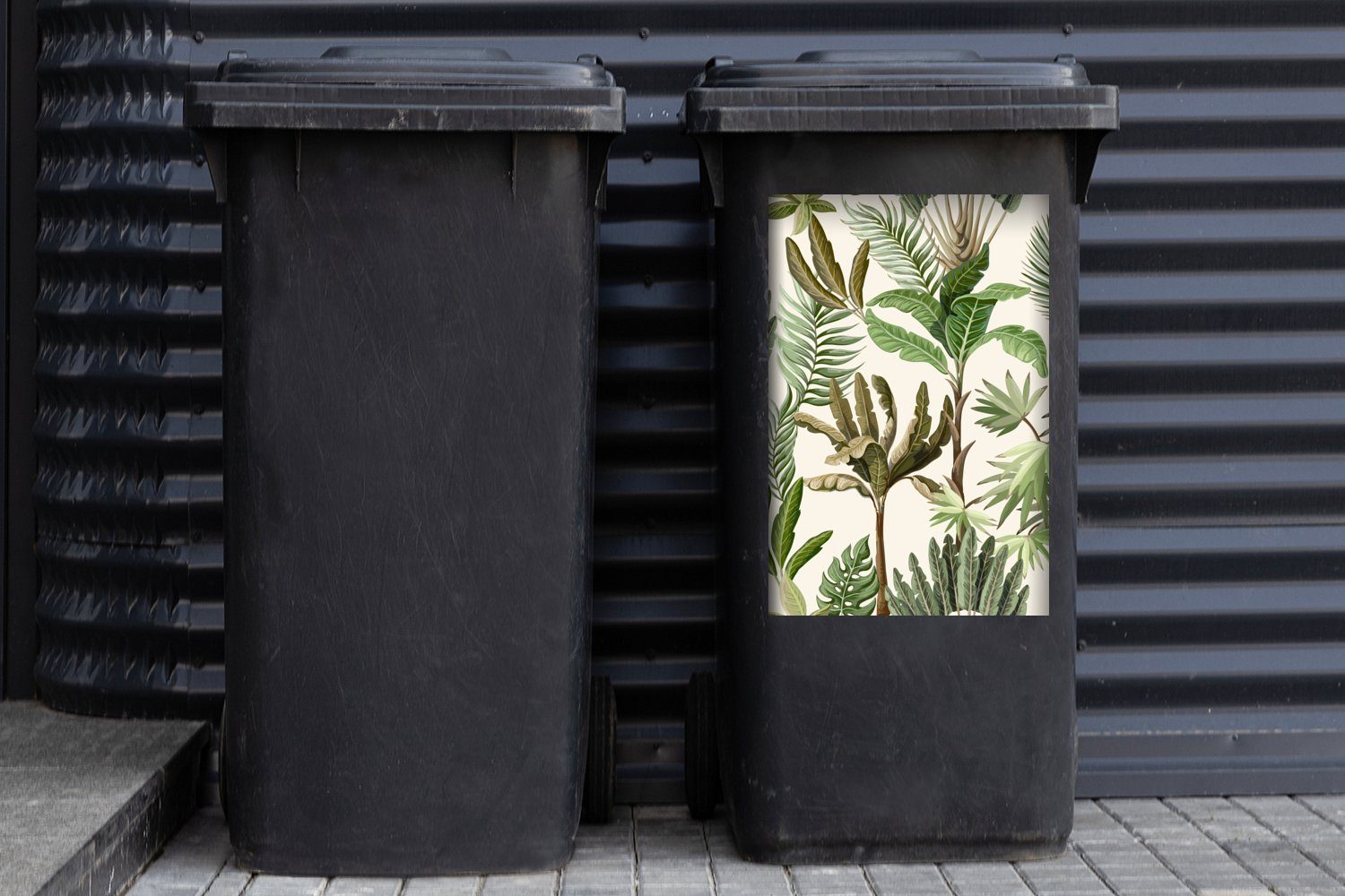 Container, MuchoWow Wandsticker Pflanzen - Sticker, Dschungel Kinder Bananenstaude - Natur - Palme St), Mülltonne, (1 Abfalbehälter - Mülleimer-aufkleber, -