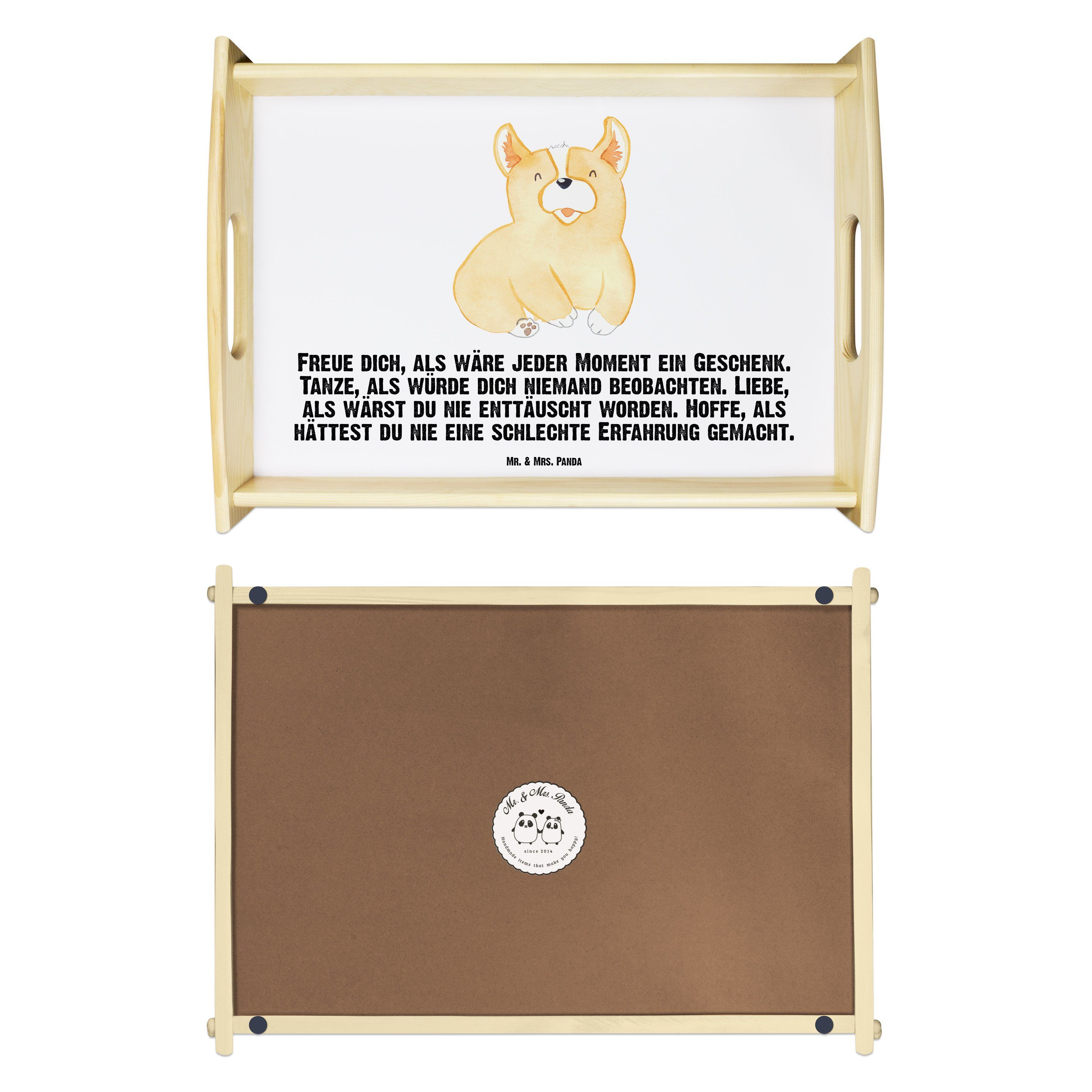 Mr. & Mrs. - Panda Tablett (1-tlg) Echtholz Geschenk, Corgie Weiß Sprüche, - lasiert, Hundebesitzer, Hund, Hundespruch