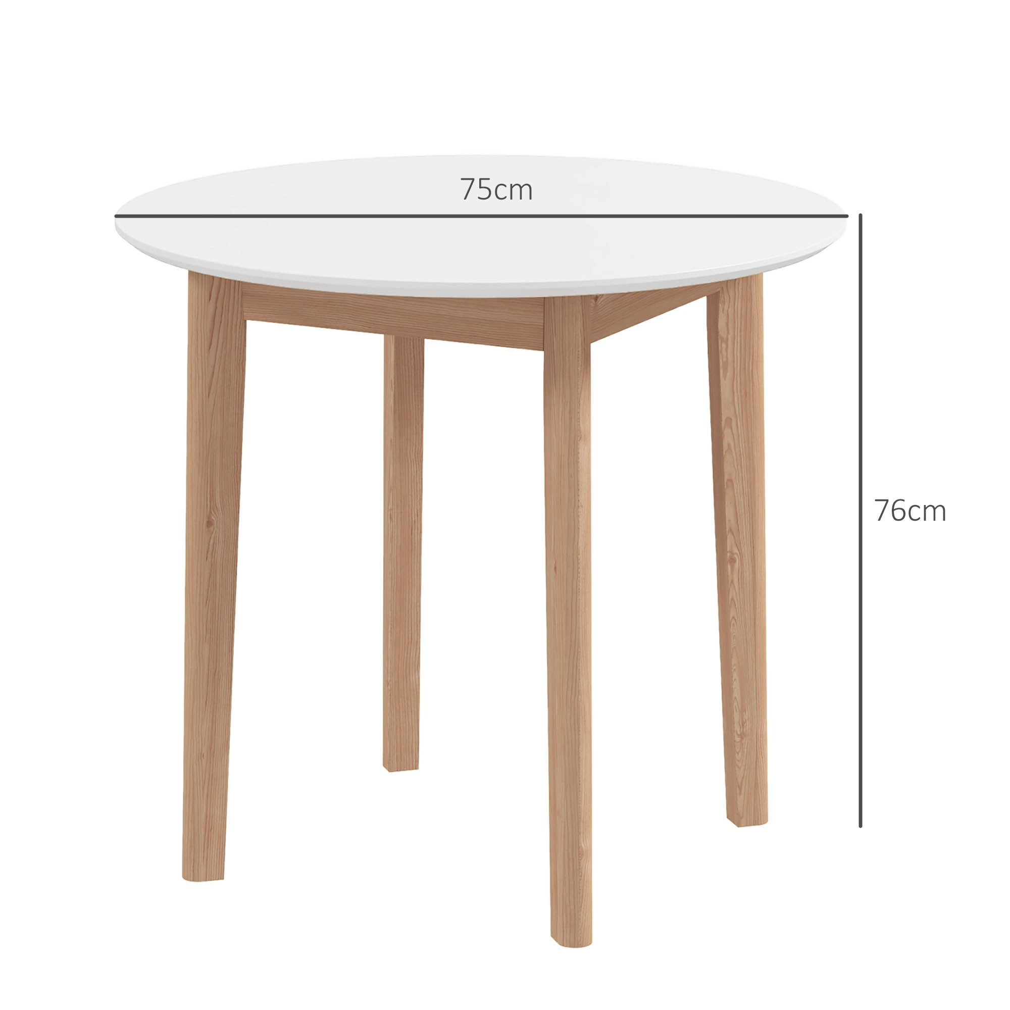 HOMCOM Esstisch Runder Tisch für 2 Personen mit Landhaus-Stil Massivholz (Küchentisch, 1-St., Holztisch), für Esszimmer, Küche, Ø75 x 76 cm, Weiß