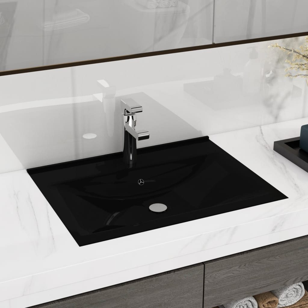 vidaXL Waschbecken NA Einbauwaschbecken Keramik Matt-Schwarz 60x46 cm Rechteckig für Bade