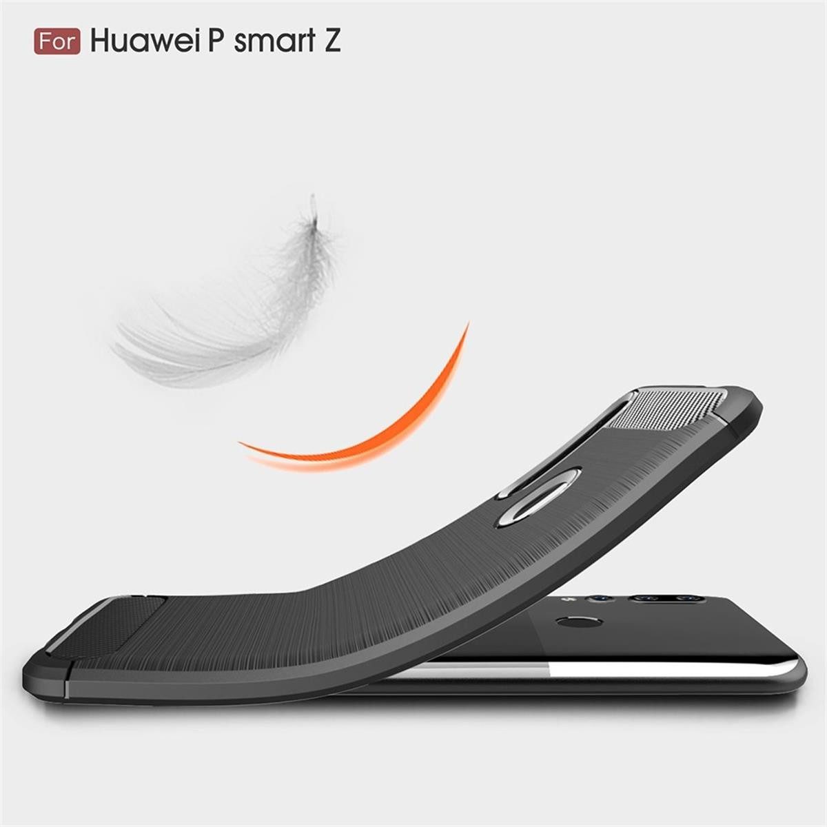 CoverKingz Handyhülle Huawei P smart Z Handyhülle Silikon Case Schutzhülle Etui Carbonfarben, Carbon Look Brushed Design