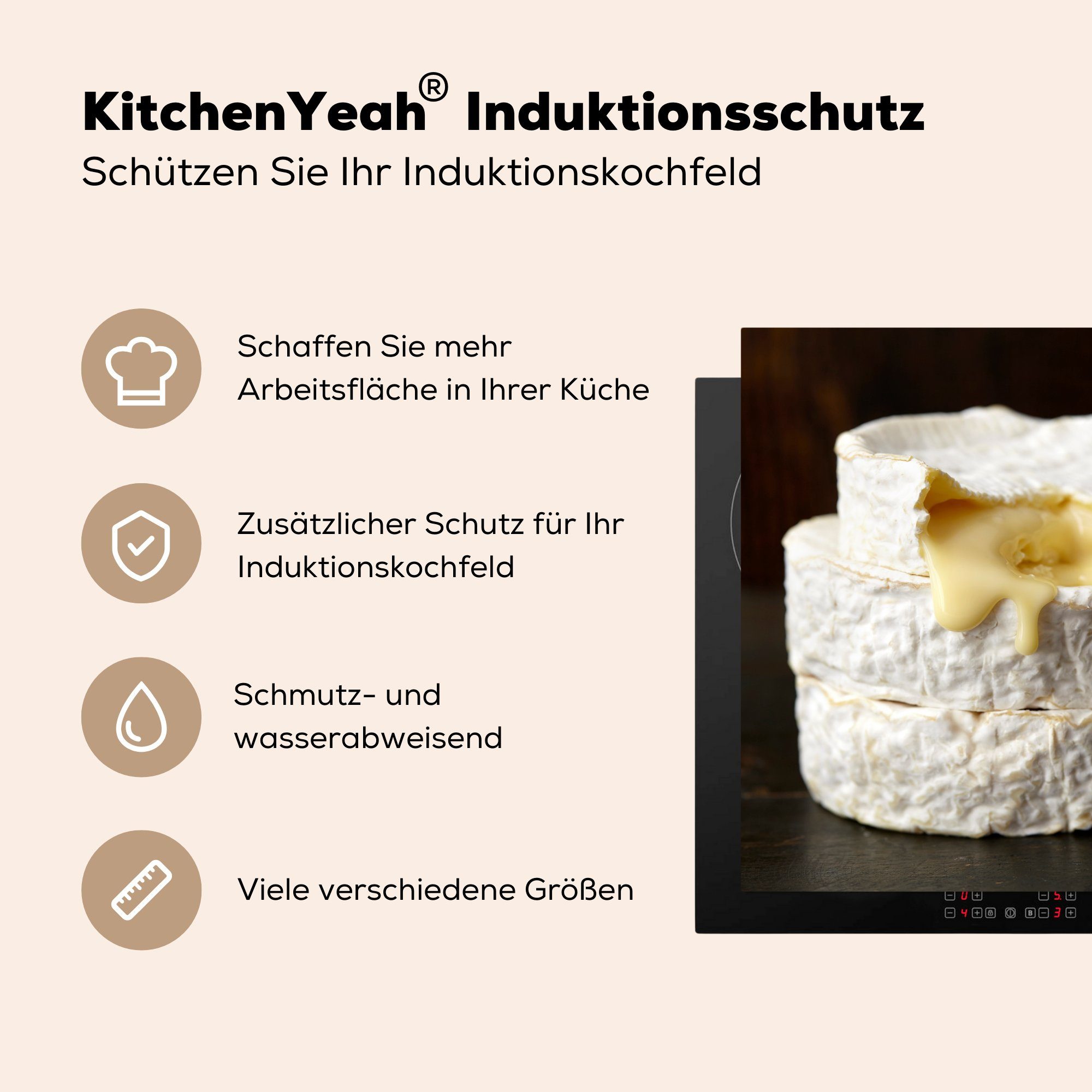 Ceranfeldabdeckung, Nahaufnahme schwarzem Herdblende-/Abdeckplatte küche MuchoWow tlg), Arbeitsplatte cm, für Käse 78x78 reifem Vinyl, Hintergrund, von (1 auf