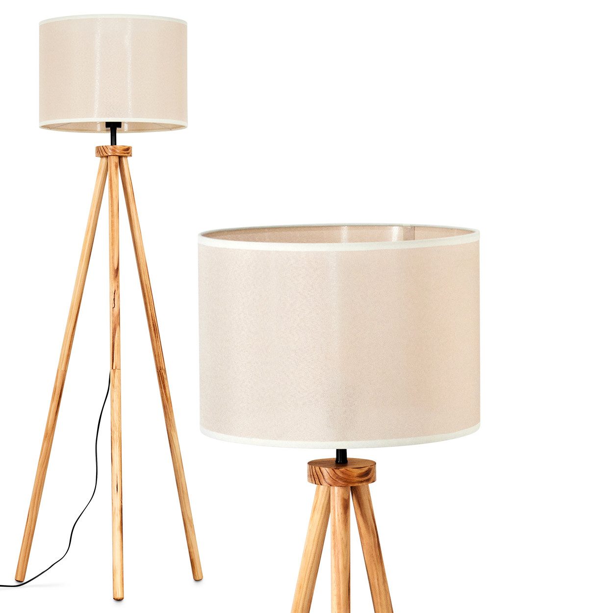 Stehlampe Stehlampe mit Holzfuß und Schirm aus Bast