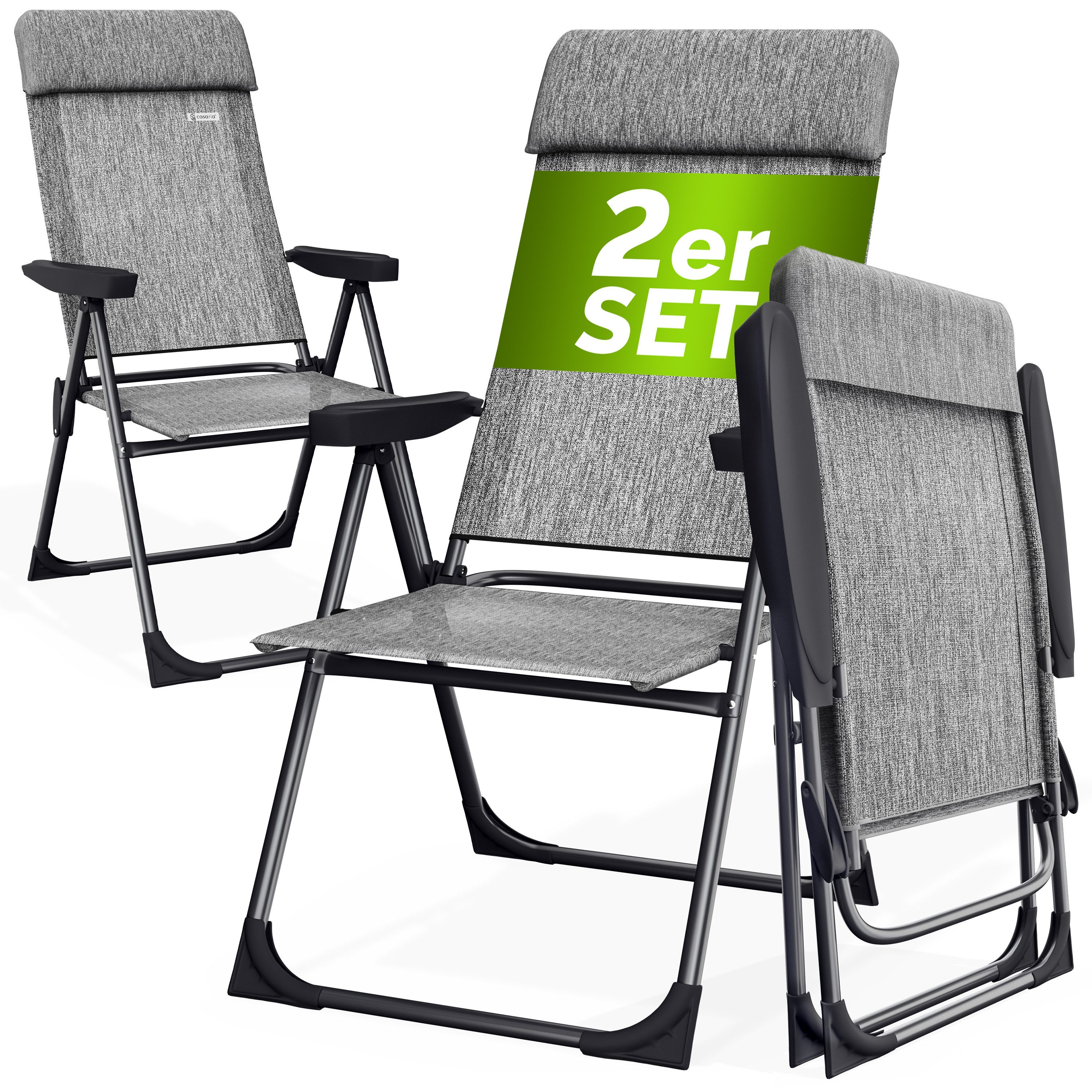 Casaria Gartenstuhl, Klappbar 2er Set 6-fach Verstellbar Alu mit hoher Rückenlehne