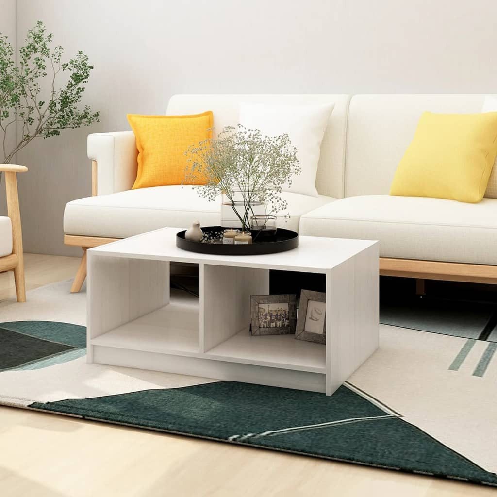 Couchtisch Moderner aus massivem Kiefernholz Weiß 75 x 50 x 33,5 cm