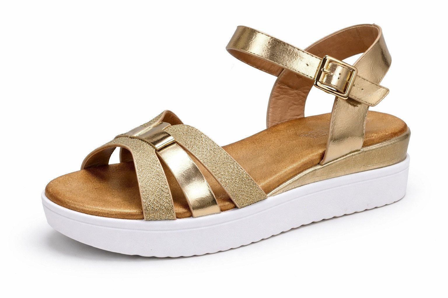 Pogolino BL6622 Riemchensandale Damen Sandalen Glitzer Plateau nicht für breite Füße geeignet