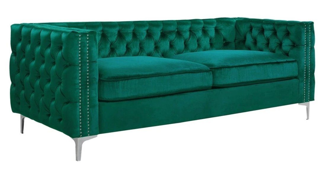 JVmoebel Chesterfield-Sofa, grüne chesterfield couch luxus samt stoff couchen sofa set knöpfe polster neu