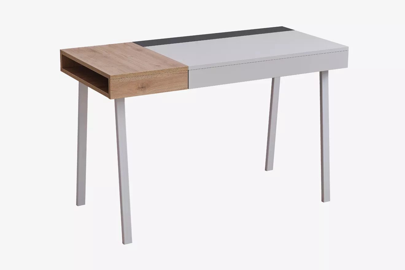 Möbel-Zeit Schreibtisch HARVEY – Weiß/Holzoptik – Mit Schublade & offenem Seitenfach