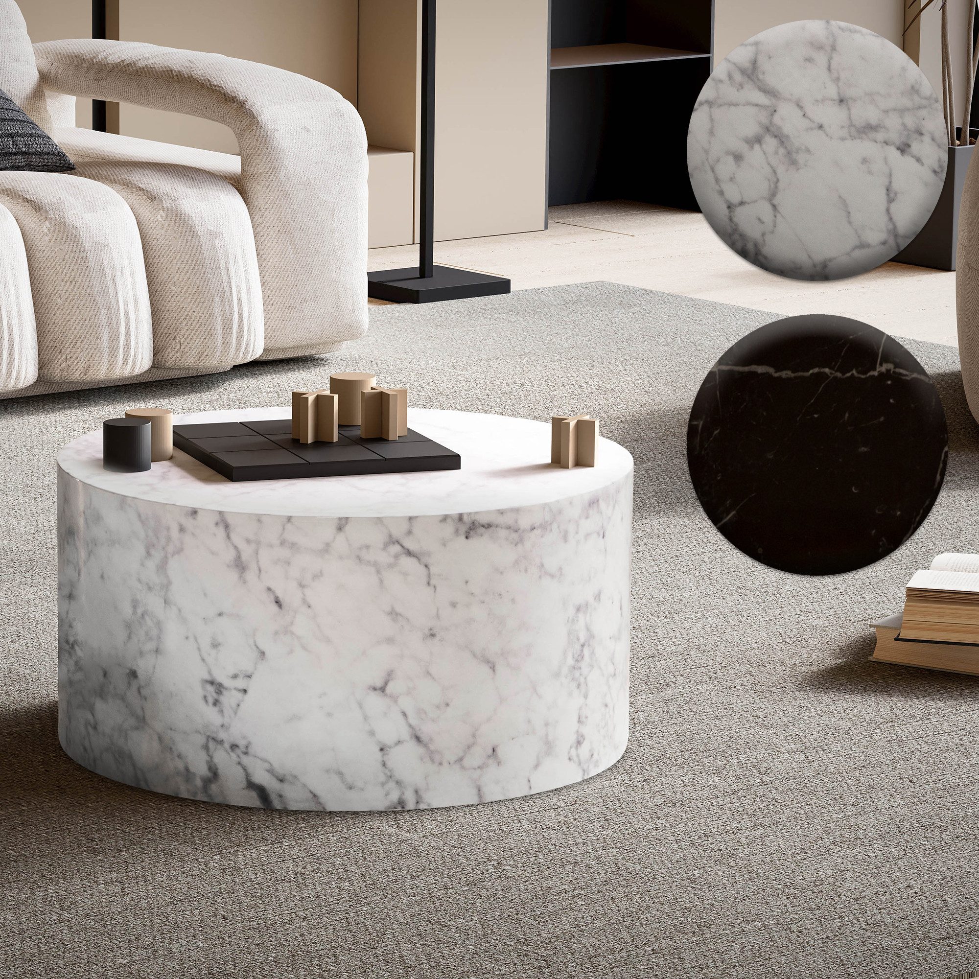 FINEBUY Couchtisch FB57495 (MONOBLOC 60x60x30 cm MDF Hochglanz Marmor Optik günstig online kaufen