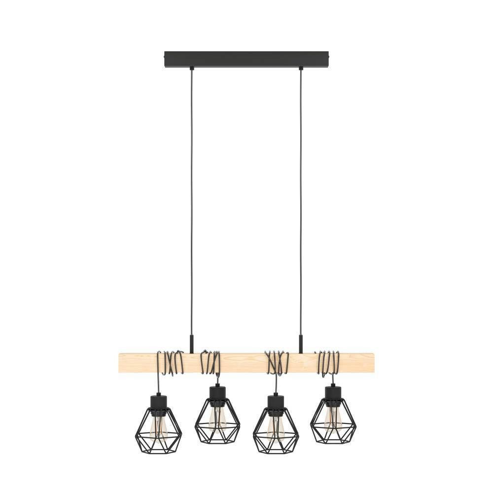 EGLO Hängeleuchte TOWNSHEND 5, Hängelampe, Stahl und Holz, E27, IP20, Pendellampe, Lampe, ohne Leuchtmittel, Hängeleuchte, L70 x B20 x H110 cm, schwarz, braun, 4X60W exkl.