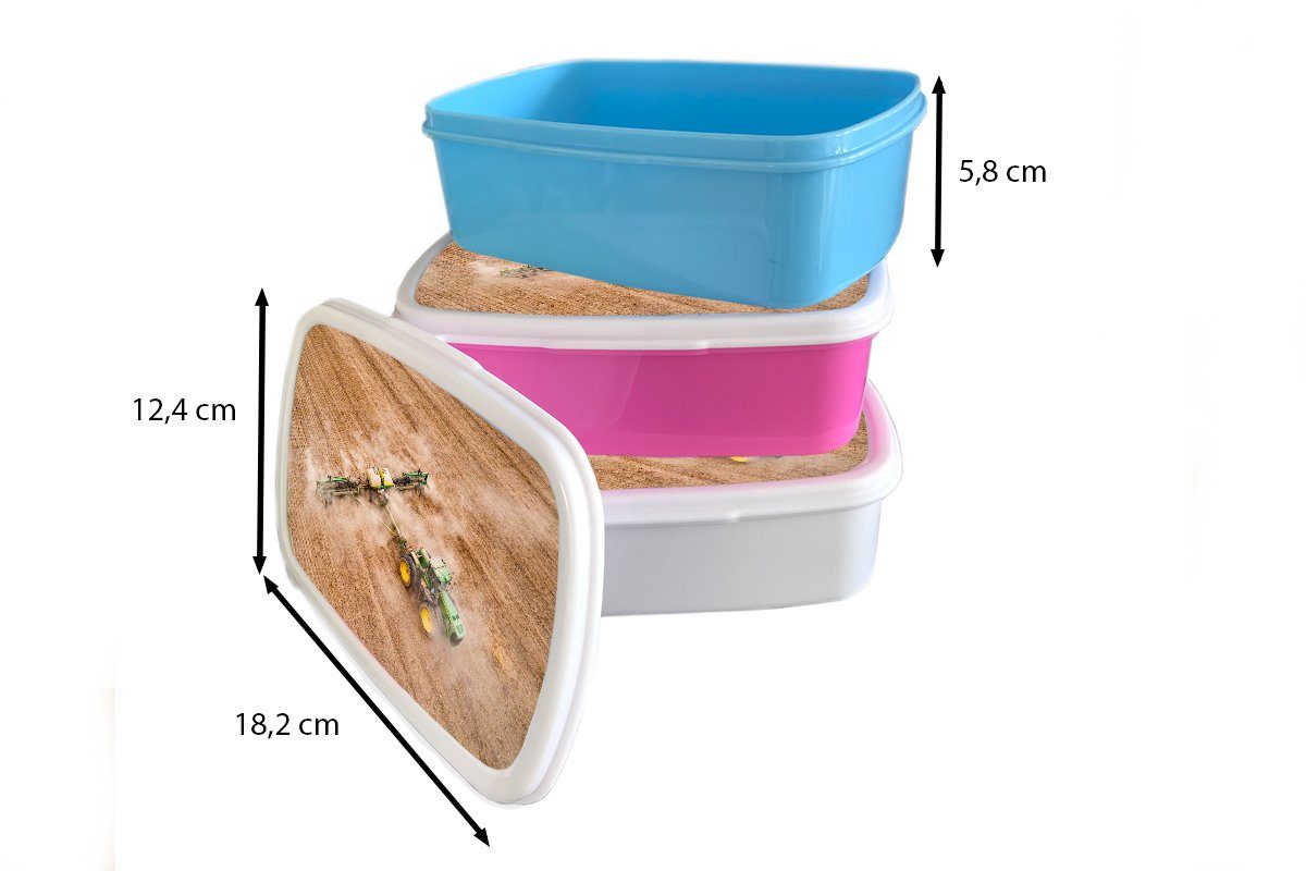 - Brotbox Traktor - Kunststoff, - Grün, Feld (2-tlg), rosa Erwachsene, für Brotdose Kunststoff Kinder, Mädchen, Bauernhof Snackbox, - MuchoWow Landwirt Lunchbox