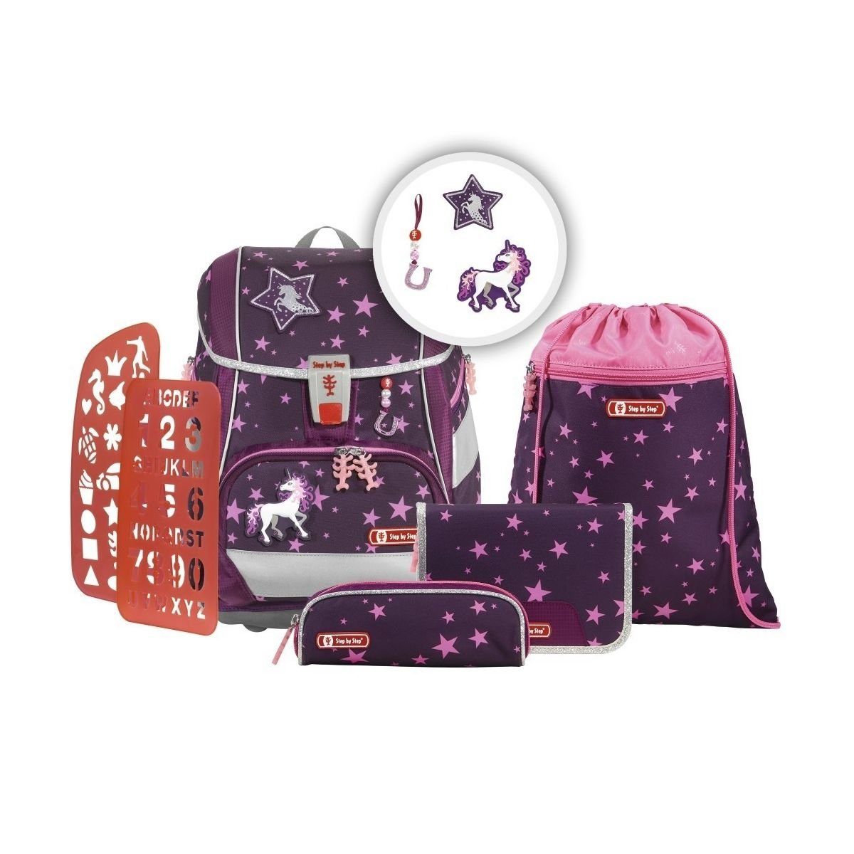 Step by Step Schulrucksack 2in1 Plus (6tlg., inkl. Federmäppchen, Schlamperrolle, Sportbeutel, Magic Mags, S)