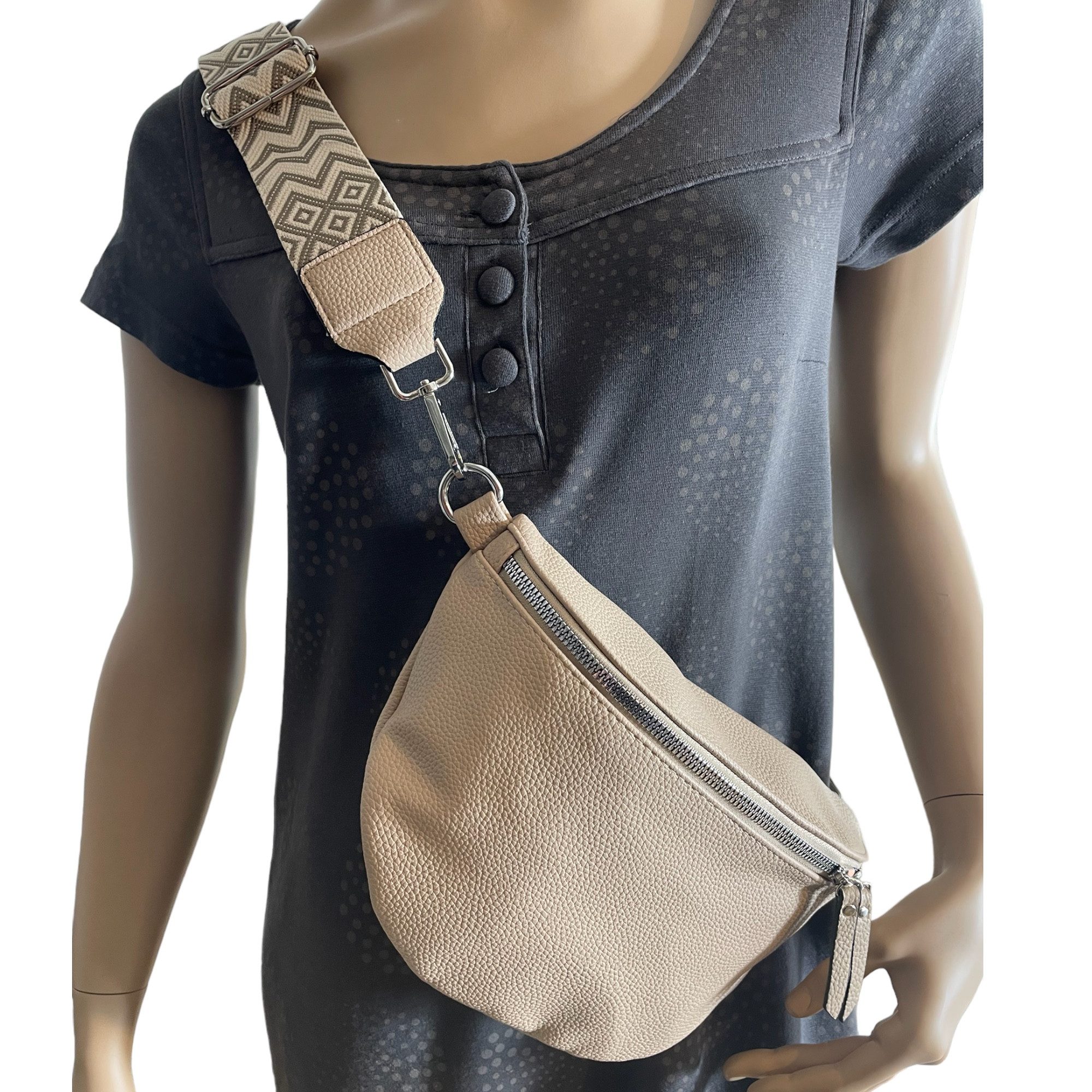 Taschen4life Umhängetasche moderne Bauchtasche Brusttasche Gürteltasche, CrossBody Bag, Bodybag Schultertasche, breiter Muster Stoffgurt/Umhängeband