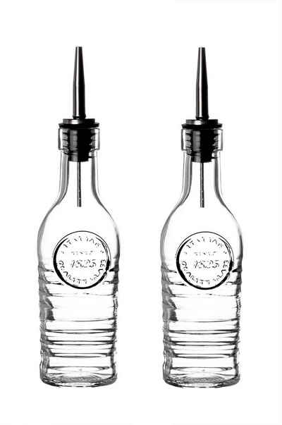 Bormioli Rocco Menage-Set »Officina 1825 2er Set Ölflaschen mit Edelstahl−Ausgießer − 250ml − Essig & Öl−Spender«