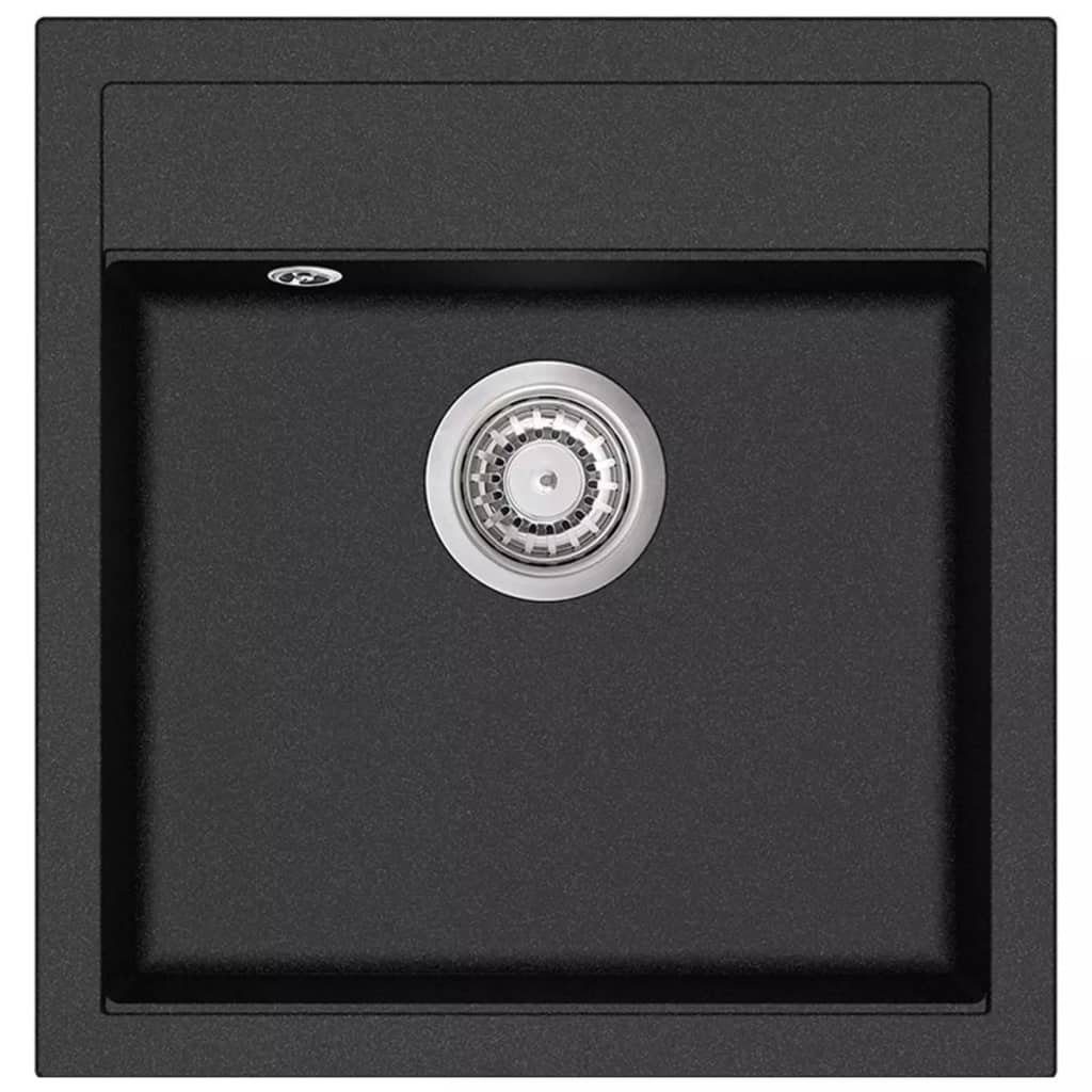 vidaXL Granitspüle Granitspüle Einzelbecken Schwarz, 51/49 cm