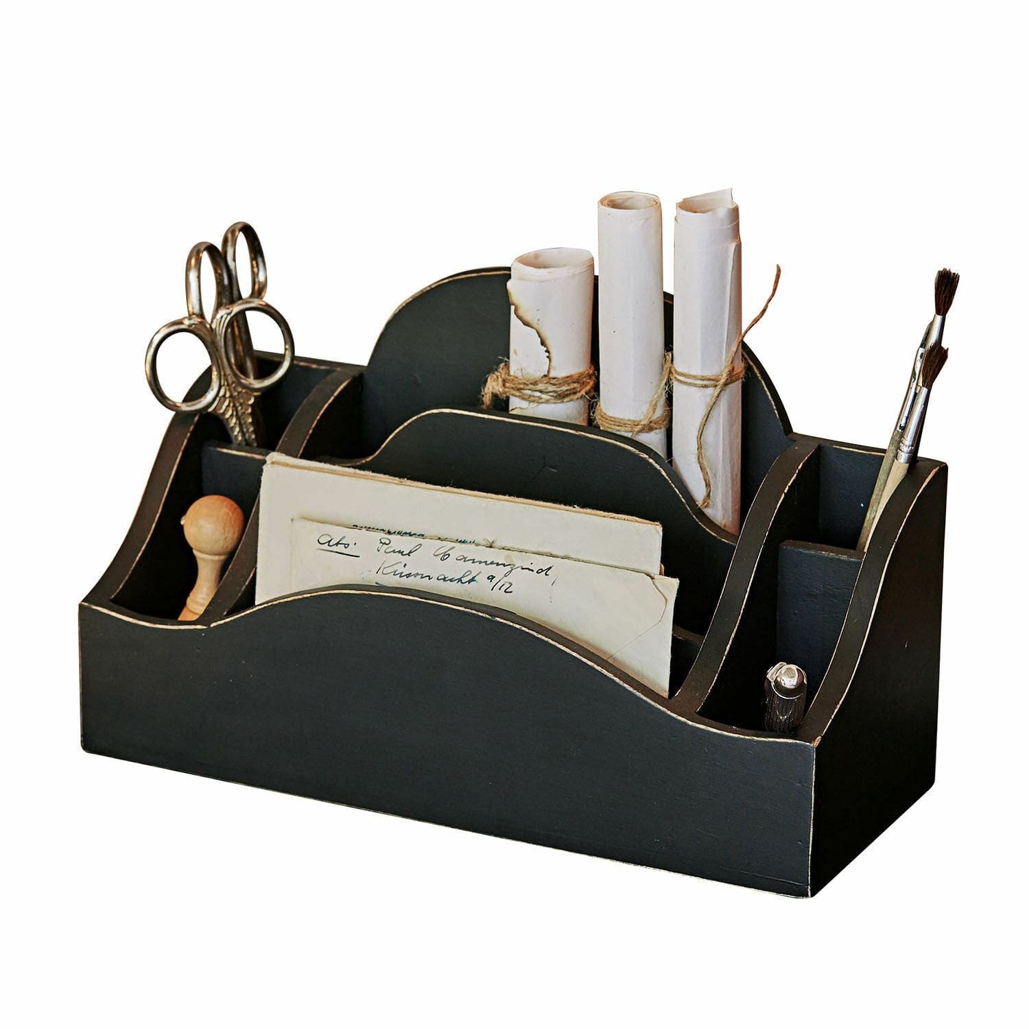 Mirabeau Organizer Organizer Jaina schwarz, Edles Mangoholz, Antik-Finish, Dezenter Shabby-Chic