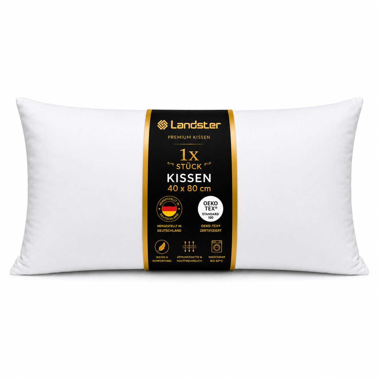 Landster Baumwollkissen Kopfkissen Hotelkissen Schlafkissen Hotelqualität, Füllung: 100% Polyester, Bauchschläfer, Rückenschläfer, Seitenschläfer, Reißverschluss für Füllung-waschbar, Hergestellt in Deutschland