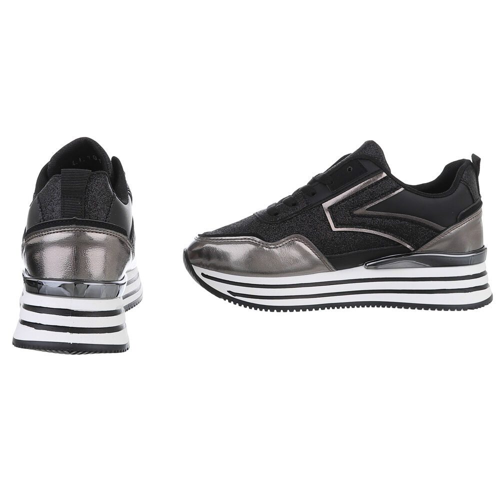 Ital-Design Damen Low-Top Freizeit Sneaker (88671663) Keilabsatz/Wedge Sneakers Low in Schwarz