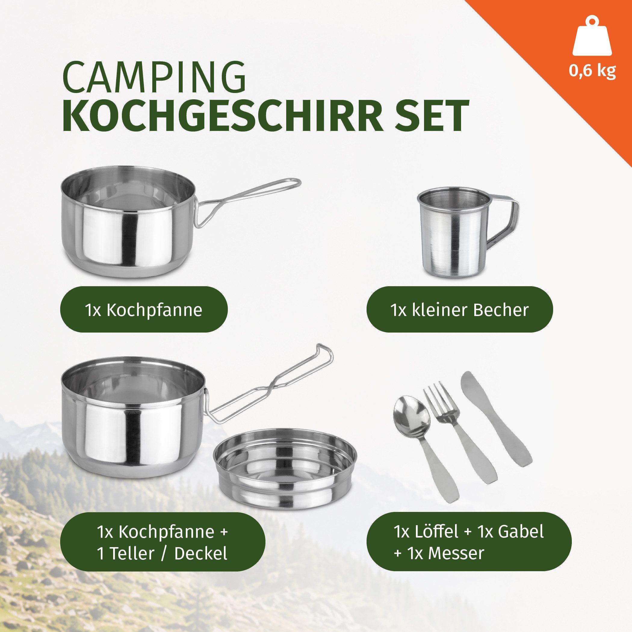 Moritz Geschirr-Set Moritz Geschirr-Set Camping Kochgeschirr 7-tlg Edelstahl 1-2 Personen (7-tlg), Edelstahl