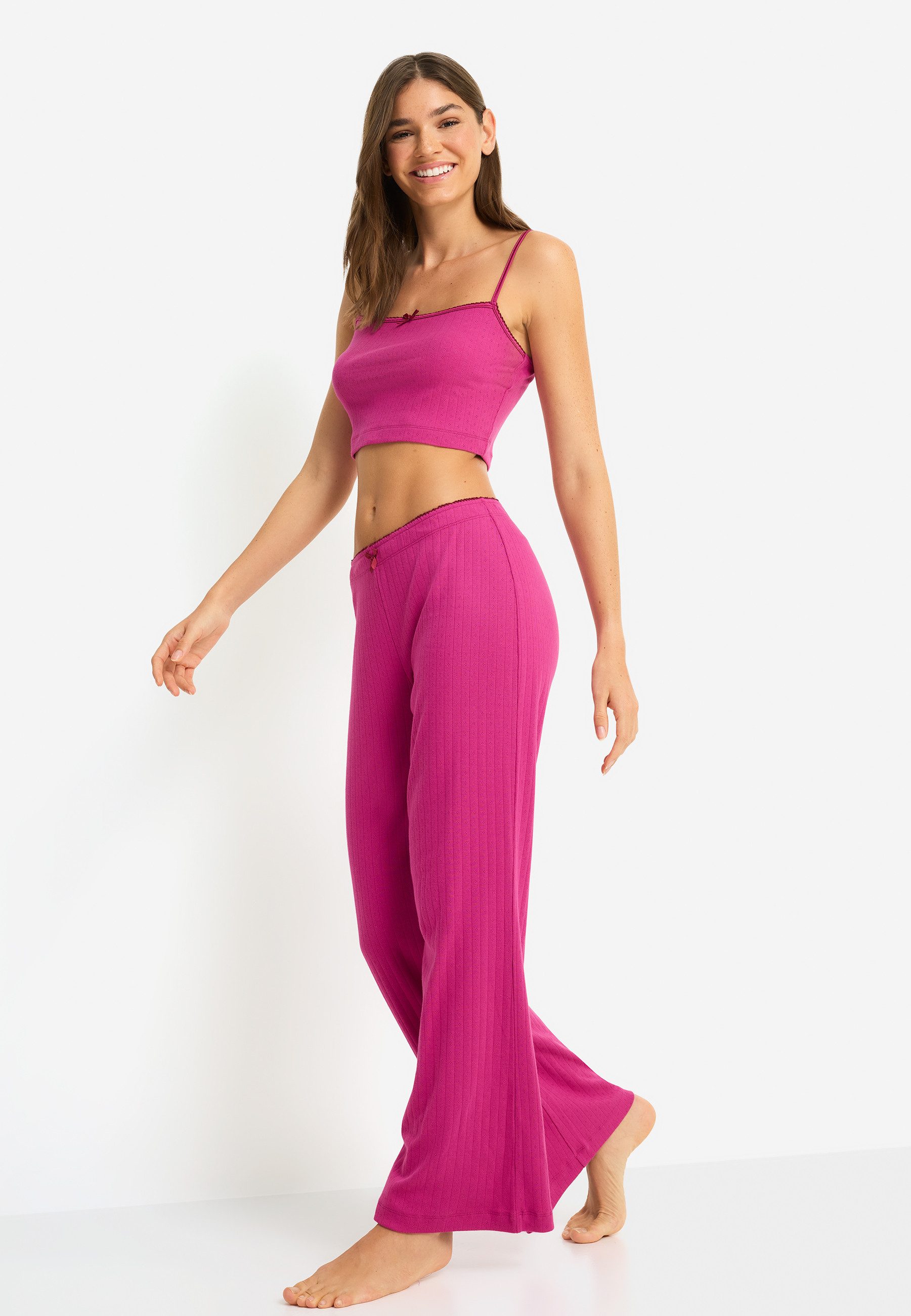 LSCN by LASCANA Pyjama (2 tlg) mit Kontrast-Häkelkanten
