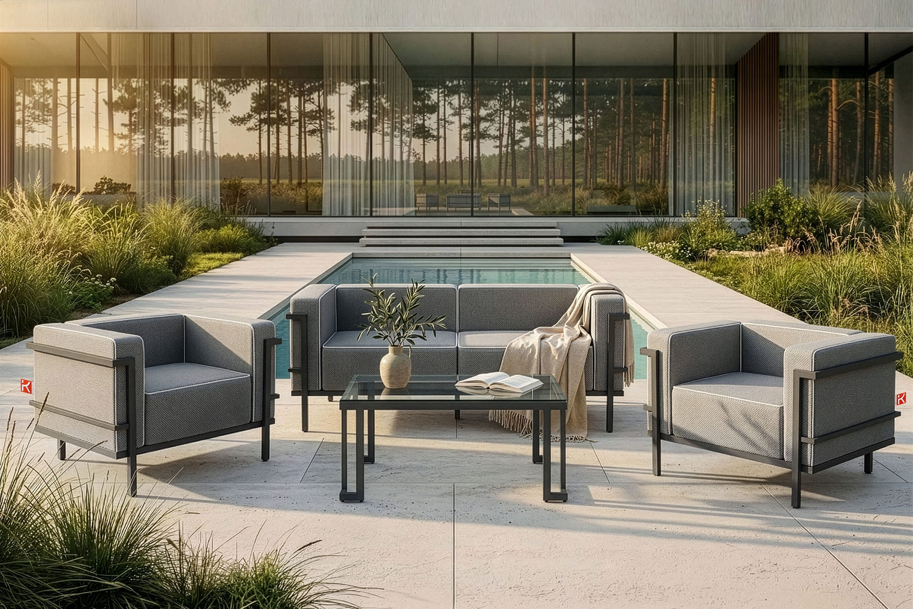 KONSIMO® Gartensessel TRIGLO Loungesessel, Stahlrahmen, hergestellt in der EU, extra bequemer Sitz, Superrobuste Bezugsstoffe, Modern