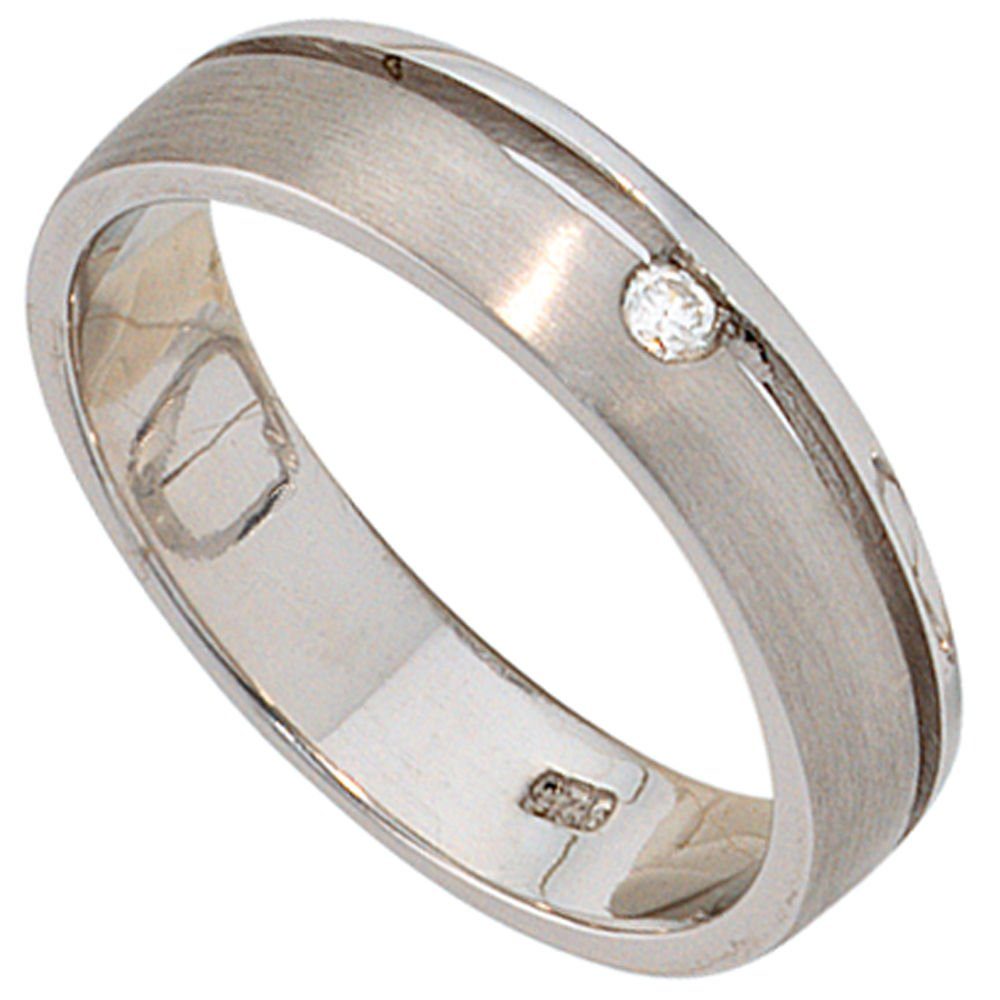 Schmuck Krone Silberring Ring Damenring Diamant Brillant 925 Silber rhodiniert teilmattiert Silberring, Silber 925