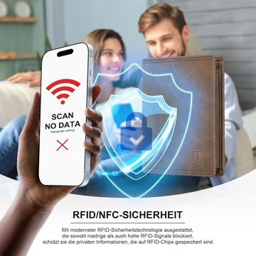 TEEHON Geldbörse Geldbörsen Herren, RFID-blockierende Leder Portmonee Herren (mit 12 kartenetui, 1 Ausweisfenster & Fotofenster, Münzfach mit Knopf, 2 Geldscheinfächern), Slim Wallet mit Geschenkbox – Braun