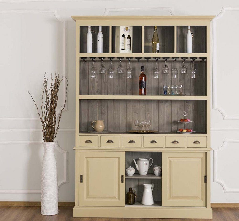 Massivholzmoebel-Becker Buffet Großer Buffetschrank aus Massivholz mit Glashalterungen