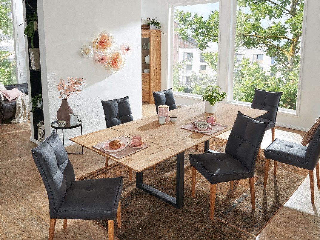 Main Möbel Esstisch Ausziehtisch 140(190)x90cm "Tirana" Wildeiche & Metall schwarz