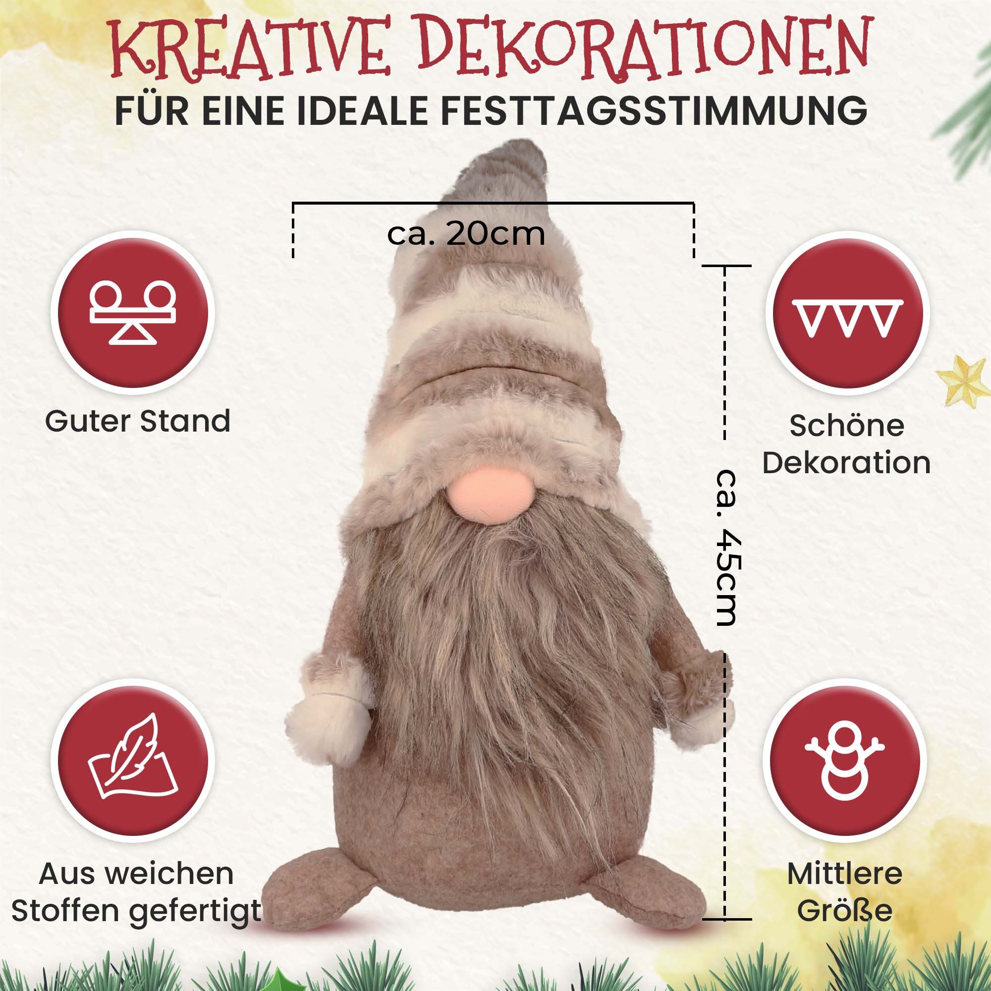Christmas Paradise Weihnachtsfigur Weihnachtsdeko Weihnachtswichtel Wichtel (Tomte, 45 cm, aus Kunstfaser), mit wunderschöner Fellimitat Mütze