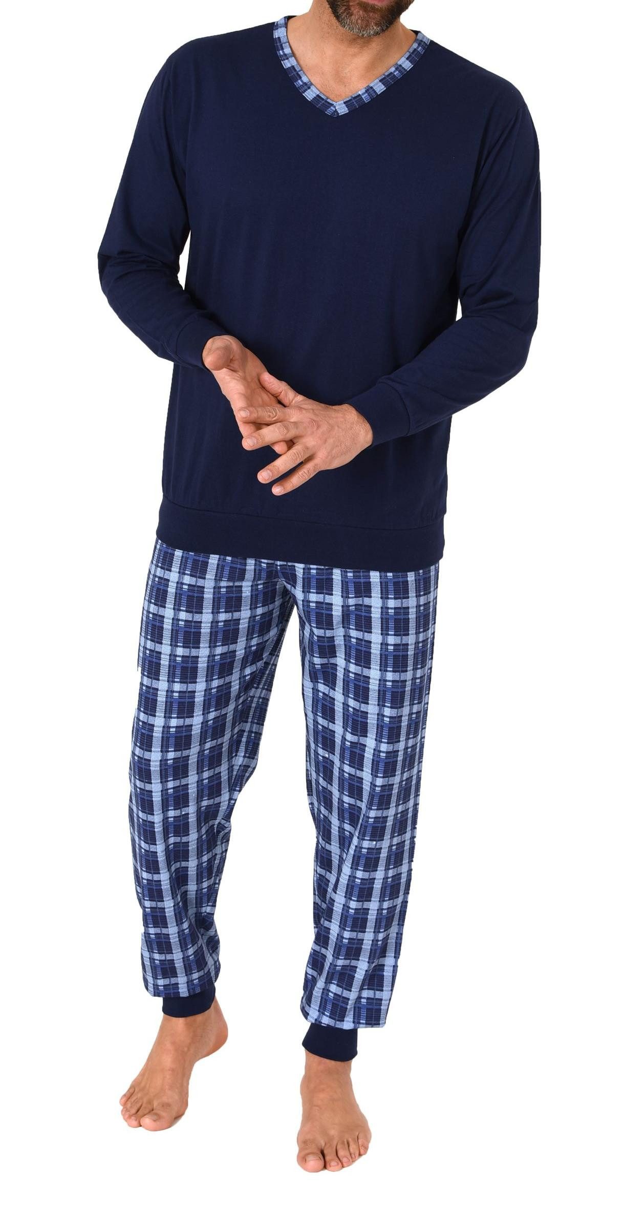 Normann Pyjama Normann Herren Schlafanzug mit Bündchen und karierter Jersey günstig online kaufen