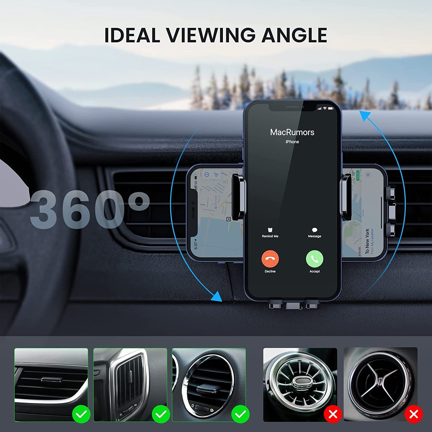 MORRENT Handy-Halterung Handyhalter Auto 360° Drehbar Auto Lüftung Kfz-Handyhalterung, (premium qualität) – Bild 3 von 5