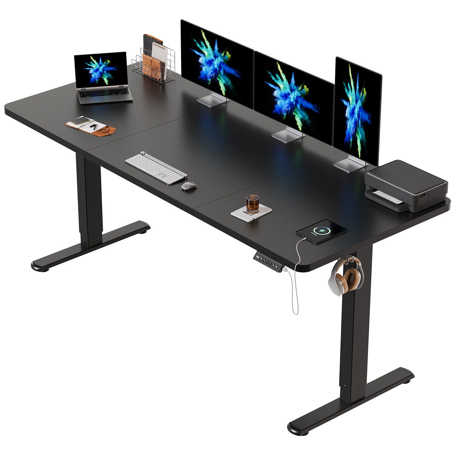 HOMALL Schreibtisch Schreibtisch Höhenverstellbarer mit Gedächtnis und Sitzerinnerung (2-lagige Hohenverstellung mit sitzender Erinnerungsfunktion und USB-Ladeanschluss)