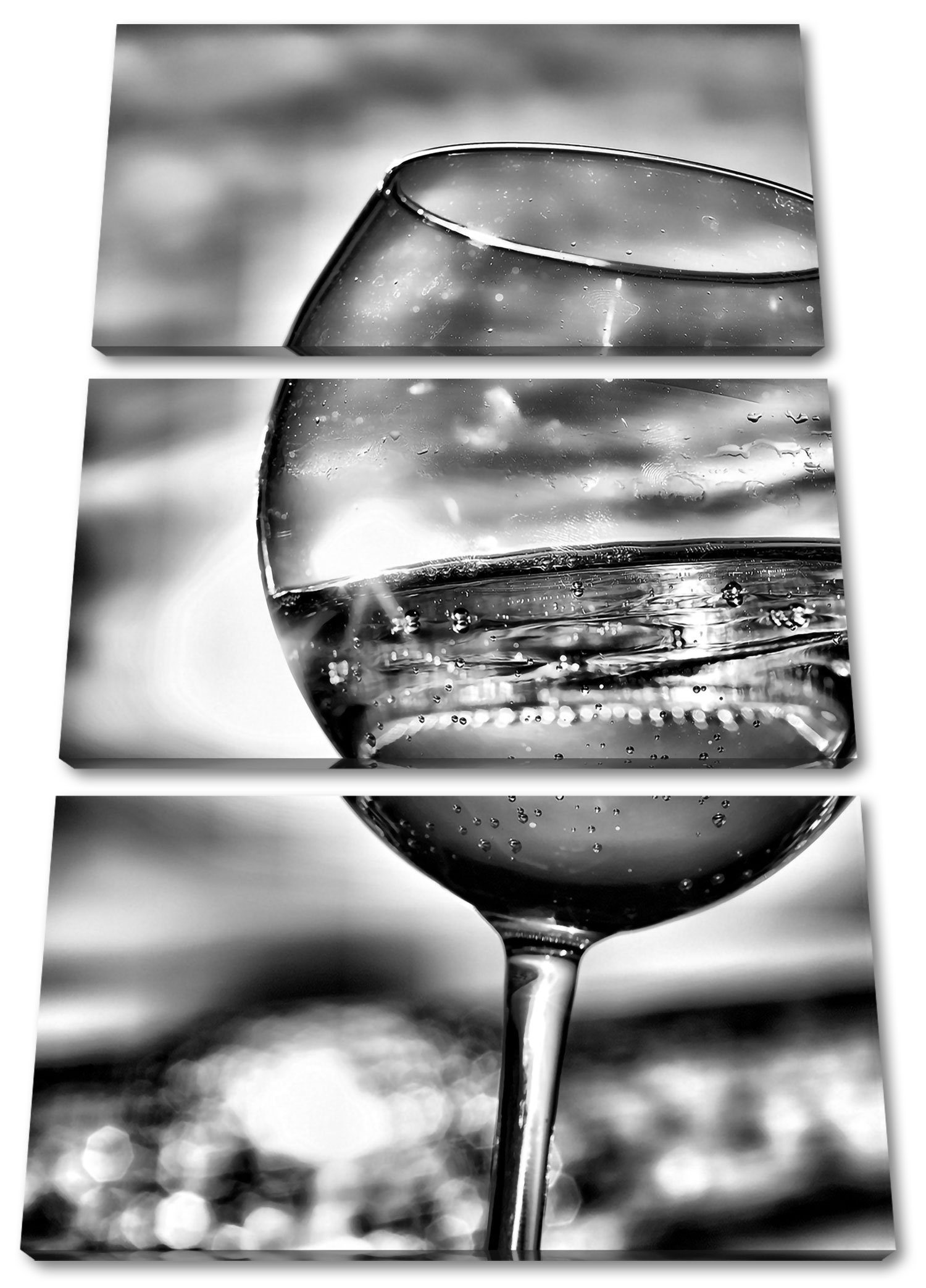am Pixxprint St), Leinwandbild Weingläser Zackenaufhänger (1 3Teiler Leinwandbild fertig am inkl. bespannt, (120x80cm) Weingläser Meer Meer,