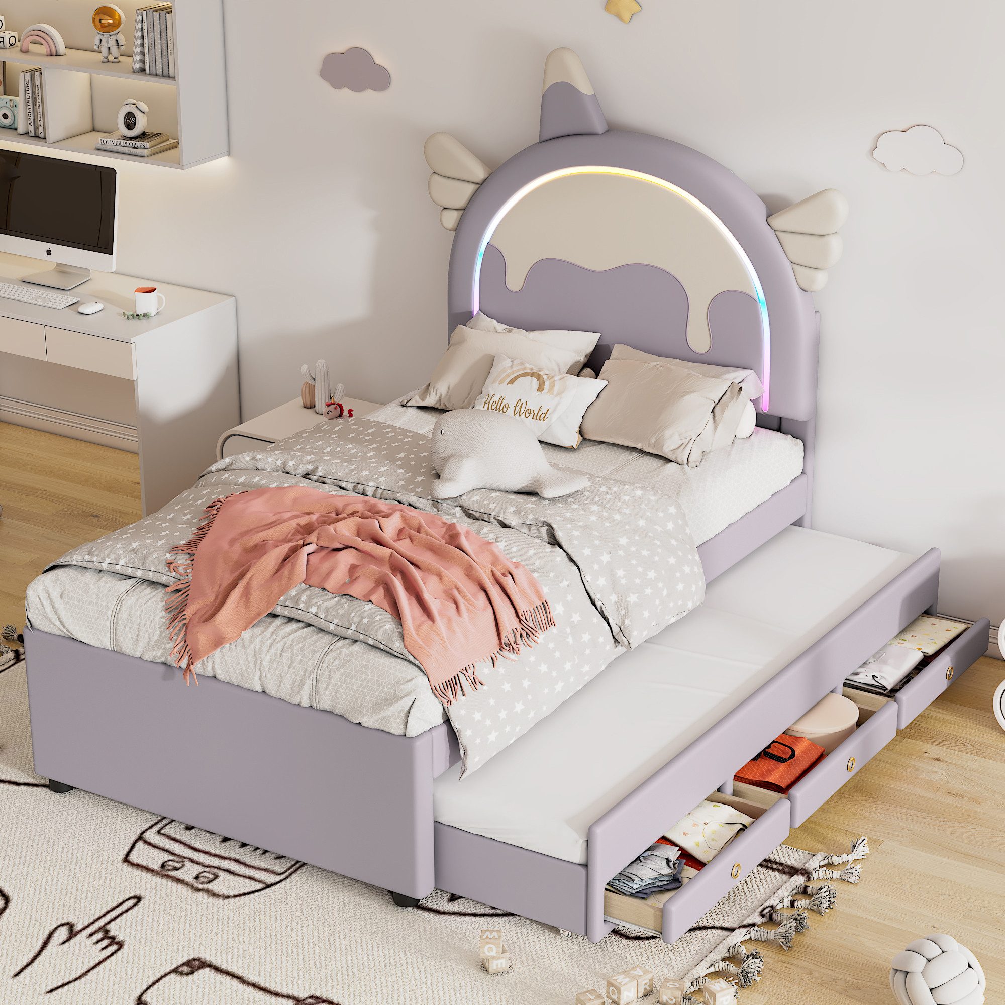 TavilaEcon Polsterbett Cartoon Einhornform Kinderbett Familienbett günstig online kaufen